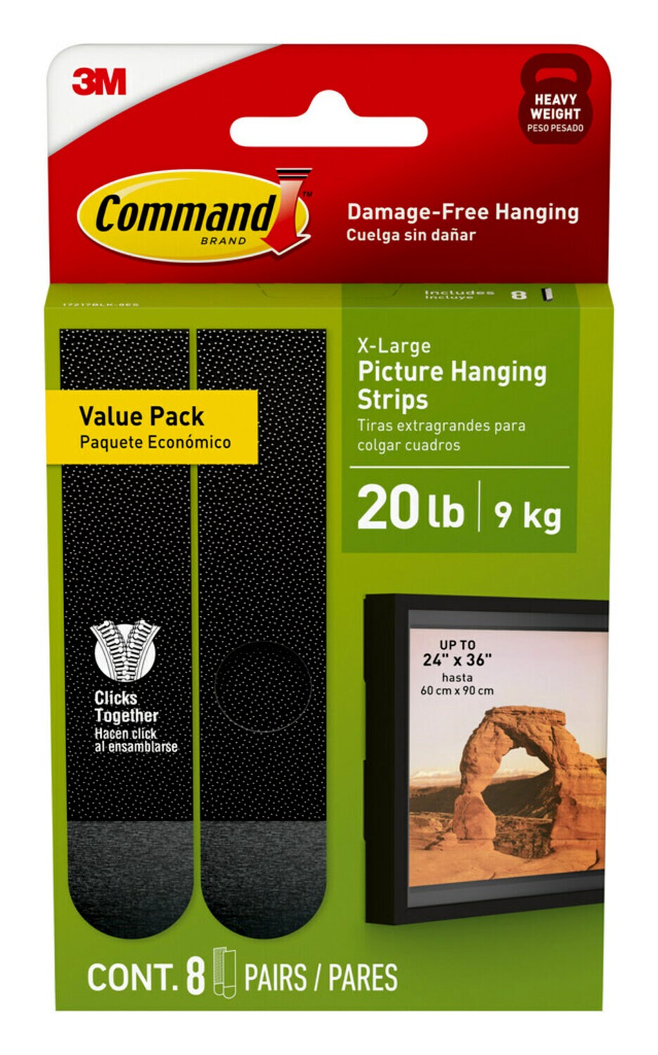 7100338819 - Command 20 lb Black Picture Hanging Strips 17217BLK-8ES, 8 Pairs