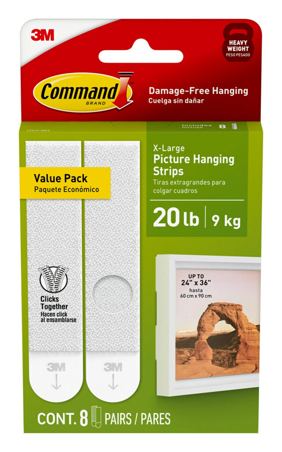 7100338644 - Command 20 lb White Picture Hanging Strips 17217-8ES, 8 Pairs