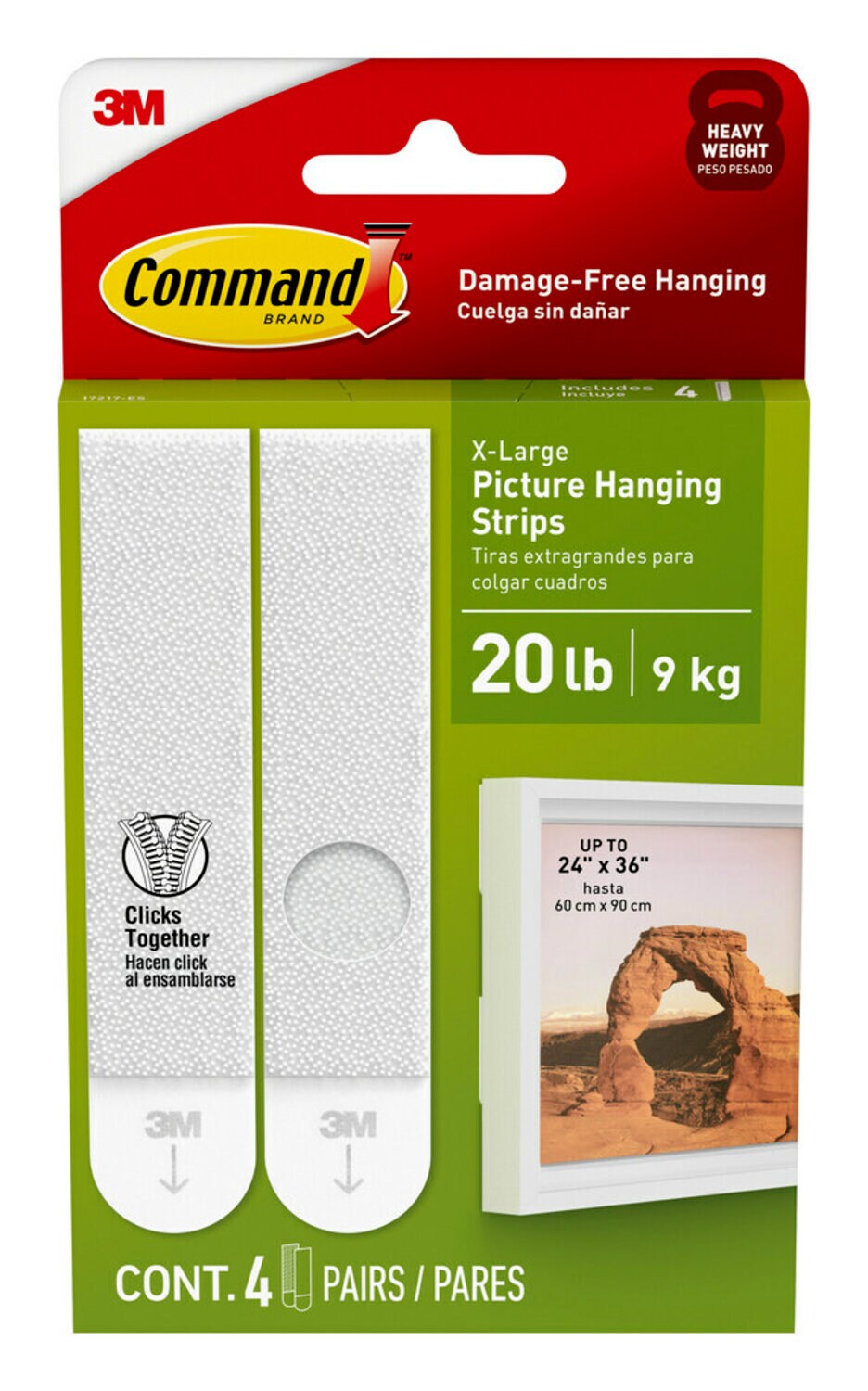7100338548 - Command 20 lb White Picture Hanging Strips 17217-ES, 4 Pairs