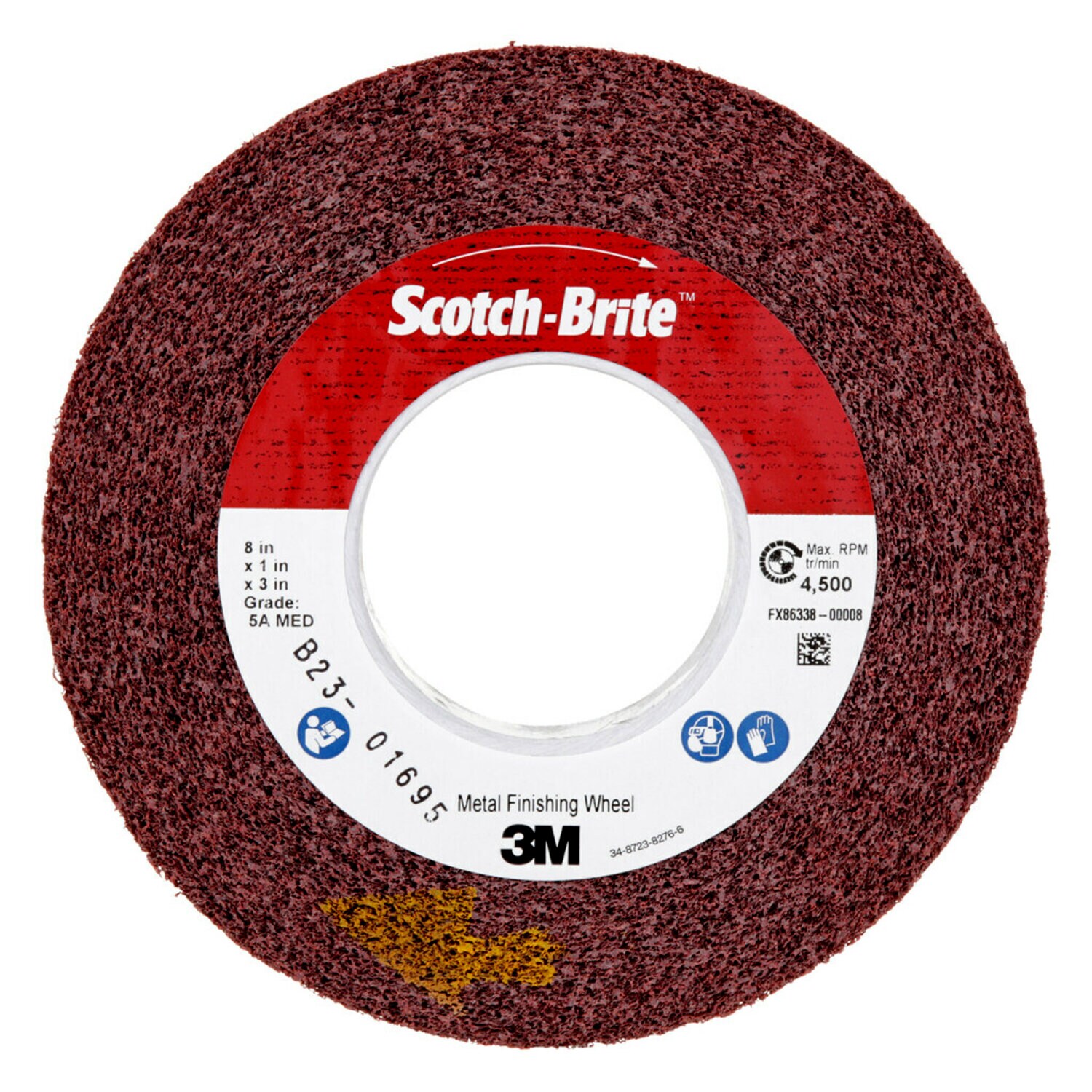 7100000490 - Scotch-Brite Metal Finishing Convolute Wheel, MF-WL, 5A Medium, 8 in x 1 in x 3 in, 3 ea/Case