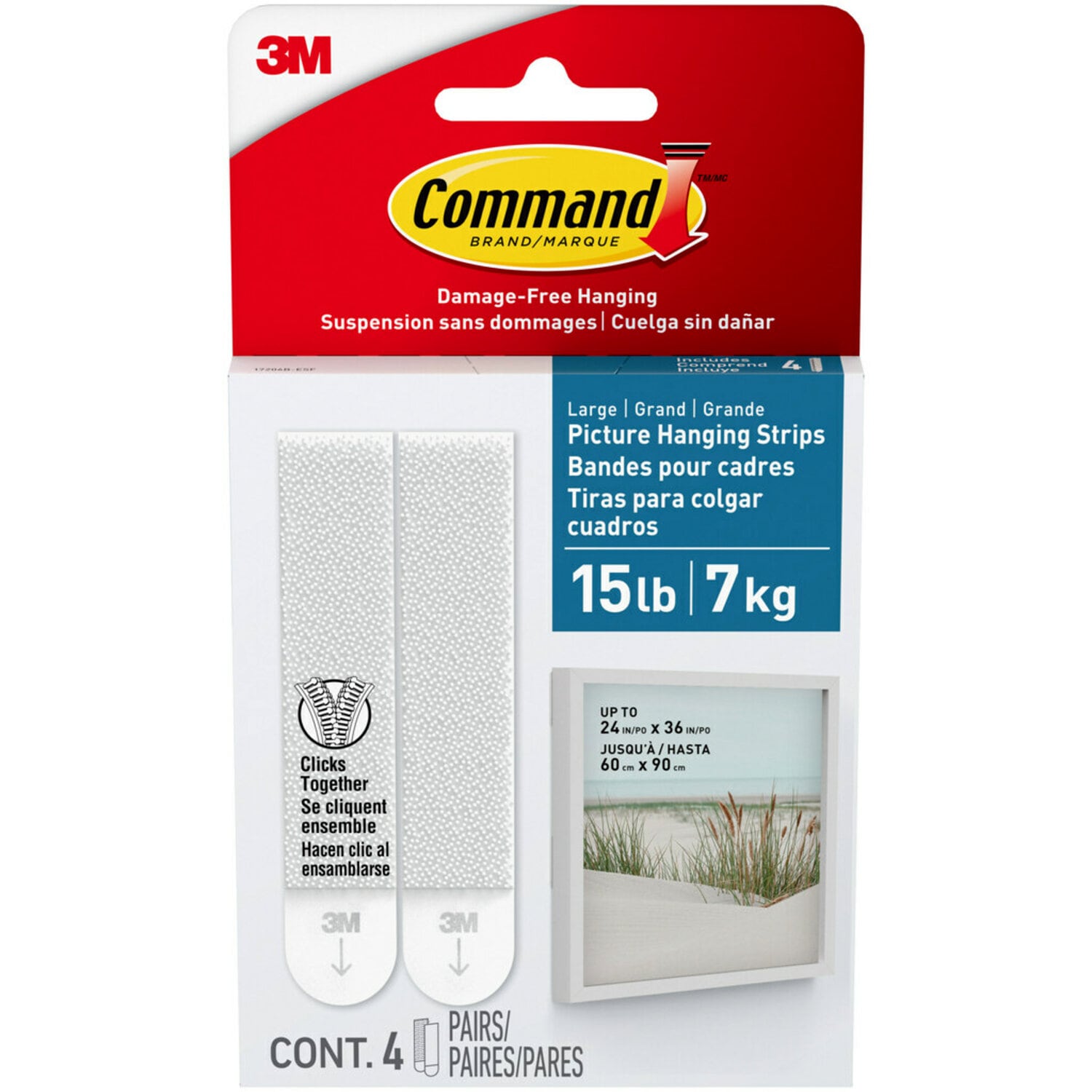 7100278865 - Command 15 Lb White Bath Picture Hanging Strips, 4 Pairs, 17206B-ESF