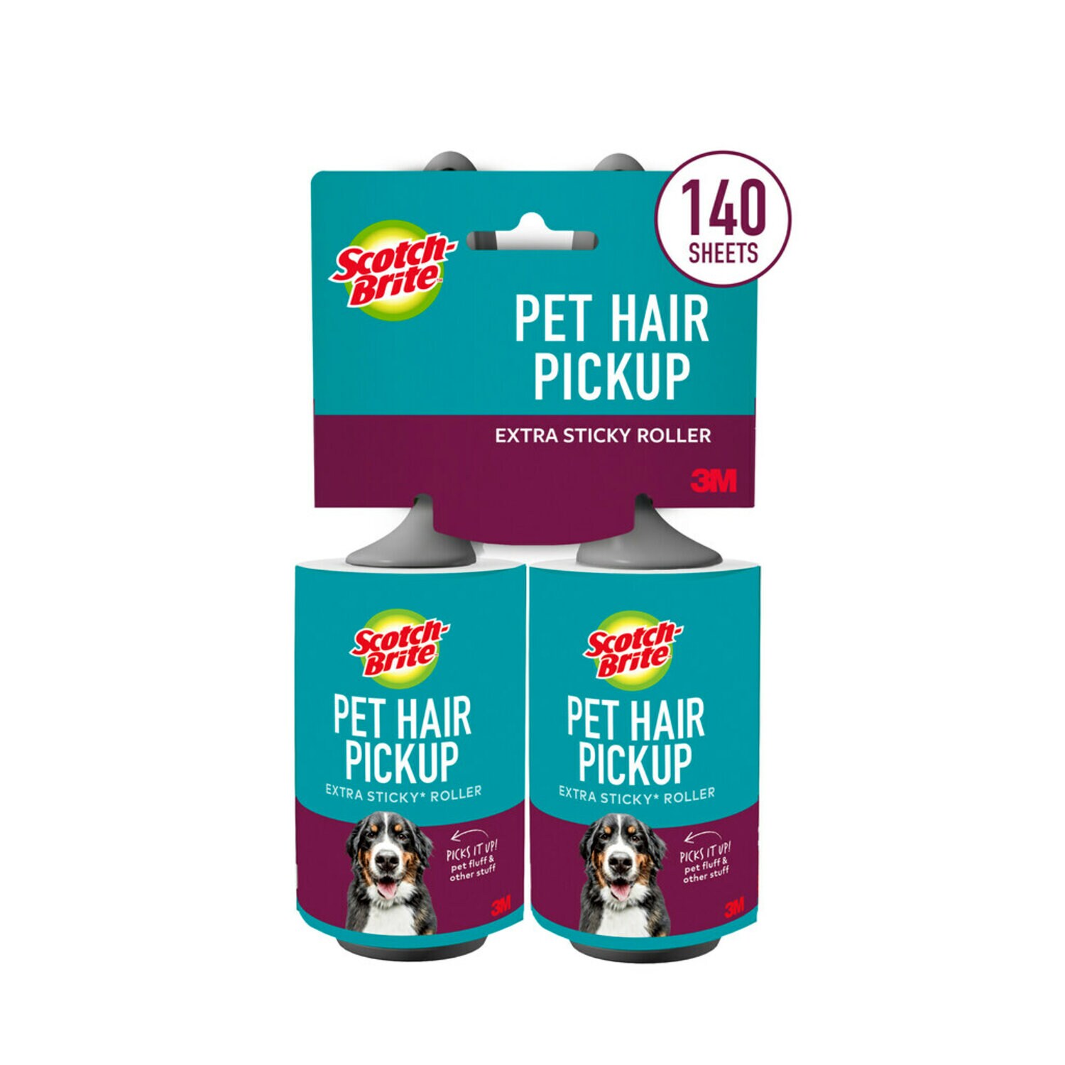 7100291933 - Scotch-Brite Pet Hair Pickup Lint Roller Twin Pack 839RS-70TP, 4.0 in x 36.2 ft (10.1 cm x 11.0 m), 4/2