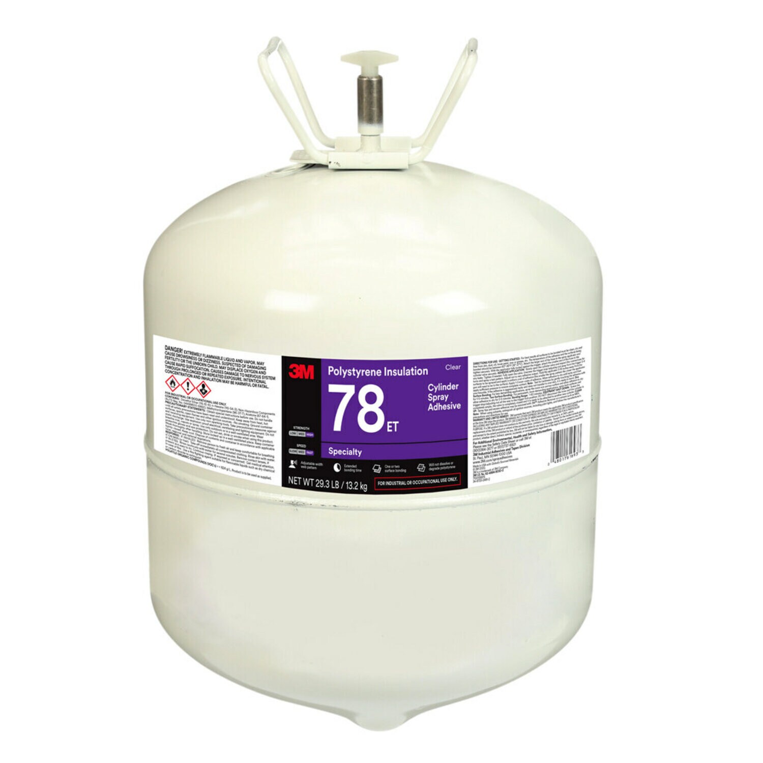 7100138815 - 3M Polystyrene Insulation 78 ET, Cylinder Spray Adhesive, Clear, Large (Net Wt 29.3 lb), 1 Each/Case