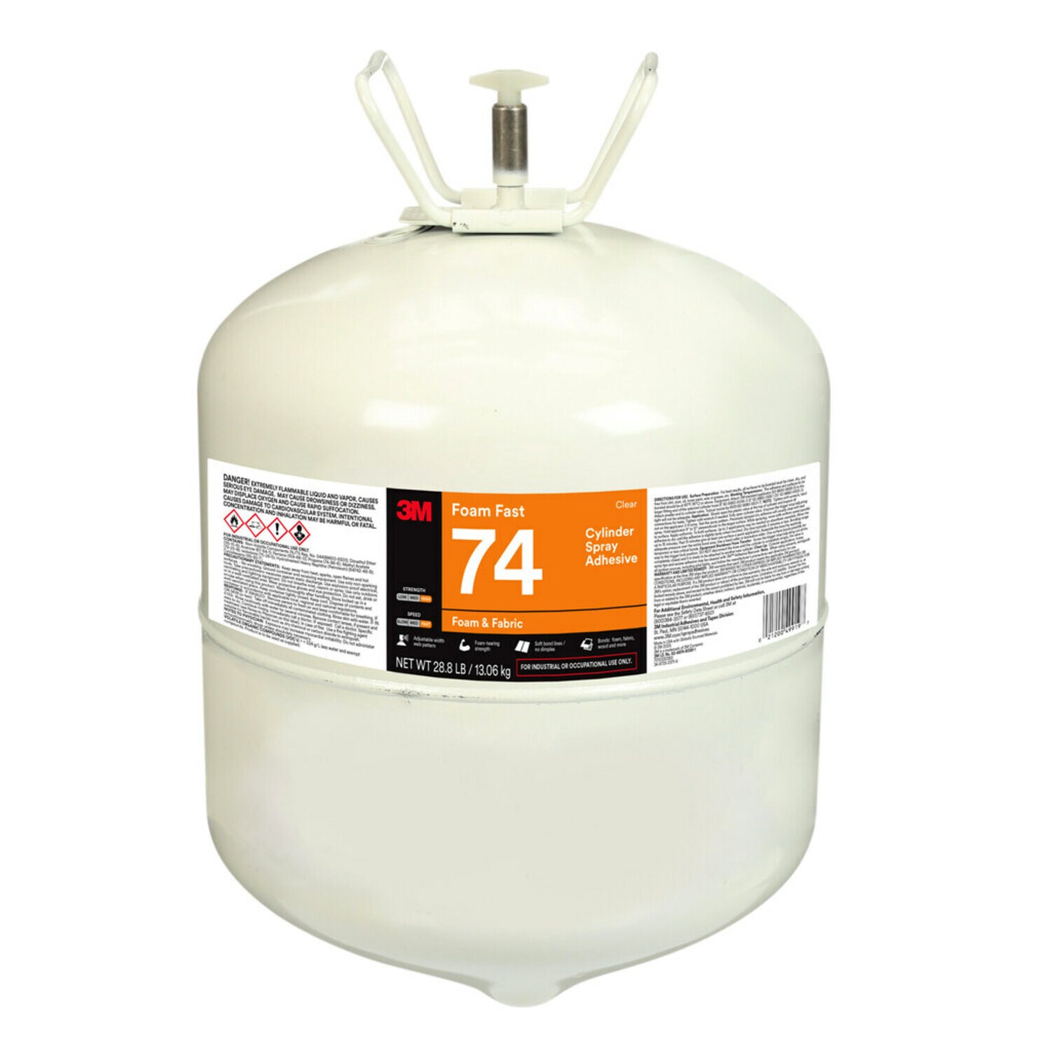 7010330393 - 3M Foam Fast 74, Cylinder Spray Adhesive, Clear, Large Cylinder (Net Wt 28.8 lb), 1 Cylinder/Case