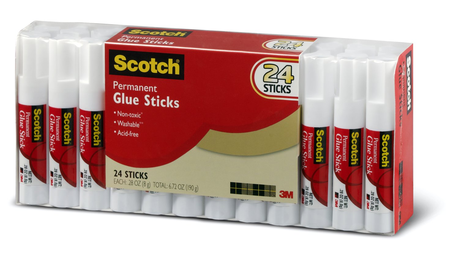 7010299786 - Scotch Glue Sticks 6008-24-S, .28 oz (8 g), 24-Pack