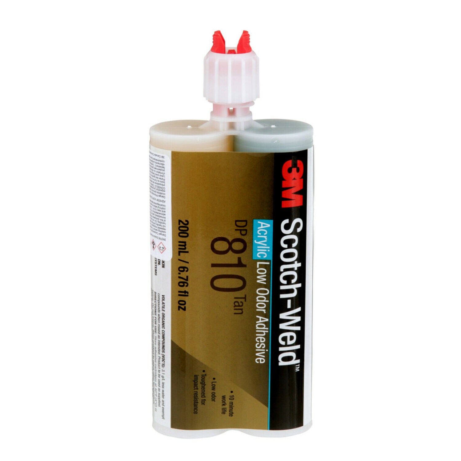 7000121267 - 3M Scotch-Weld Low Odor Acrylic Adhesive DP810, Tan, 200 mL Duo-Pak,
12/Case