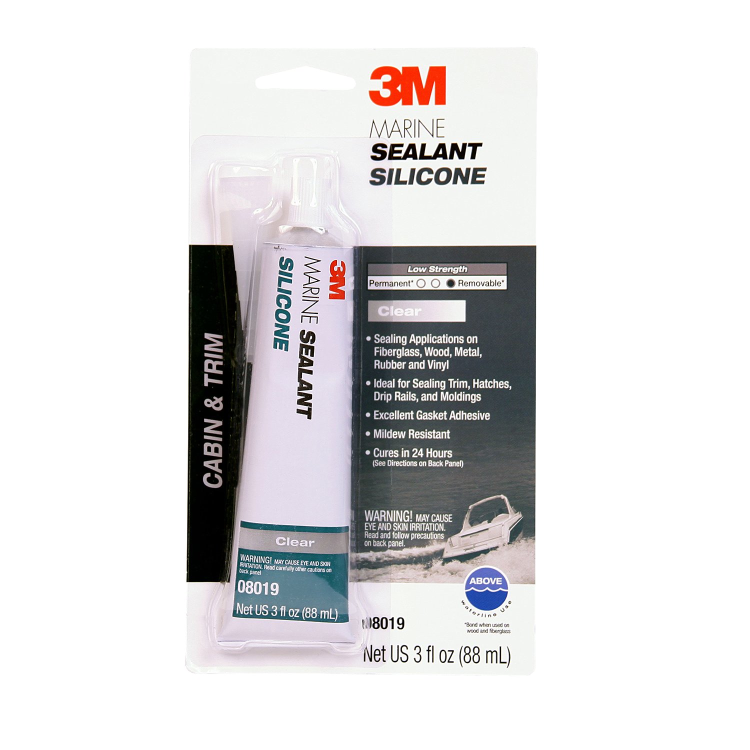 7000120480 - 3M Marine Grade Silicone Sealant, Clear, 3 oz Tube, 6/Case