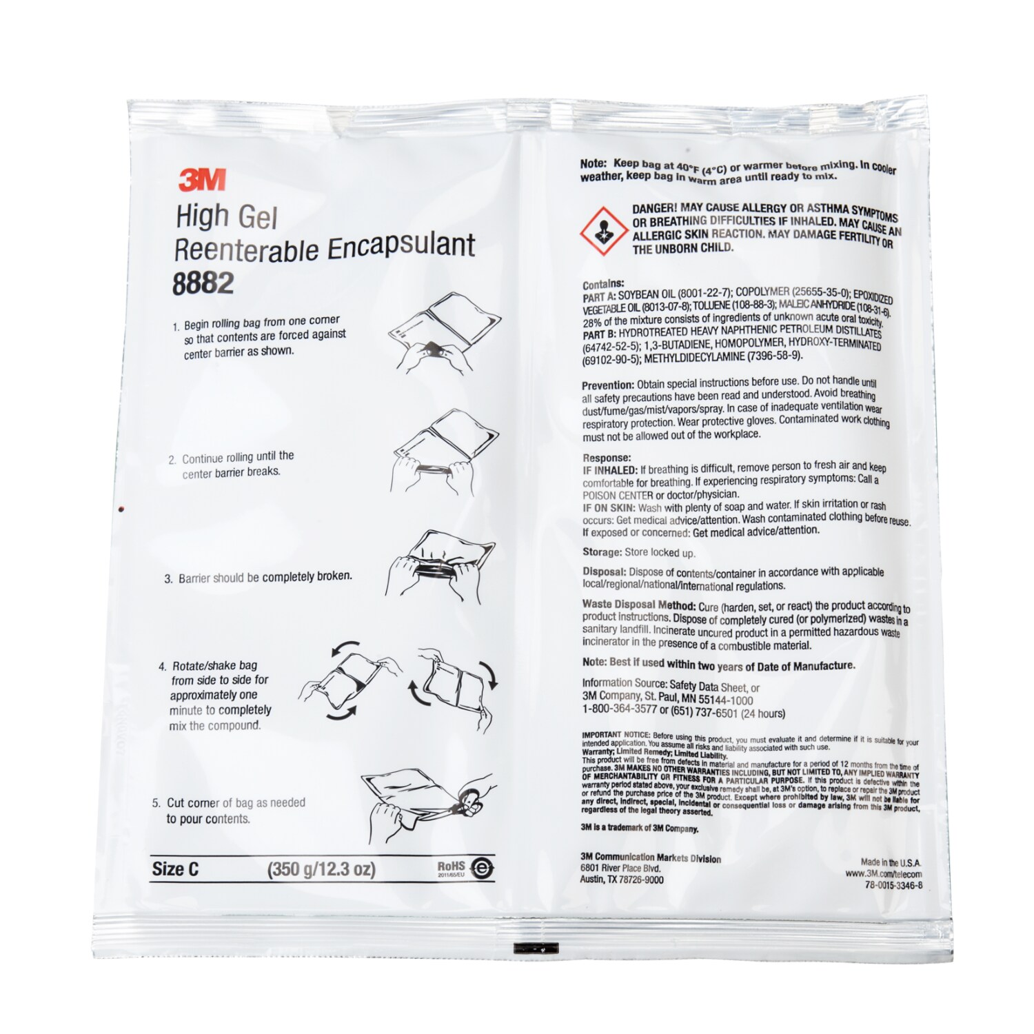 7100141867 - 3M 8882 High Gel Re-enterable Encapsulant, Size C, 385ml, Bag, 1 Each/Case