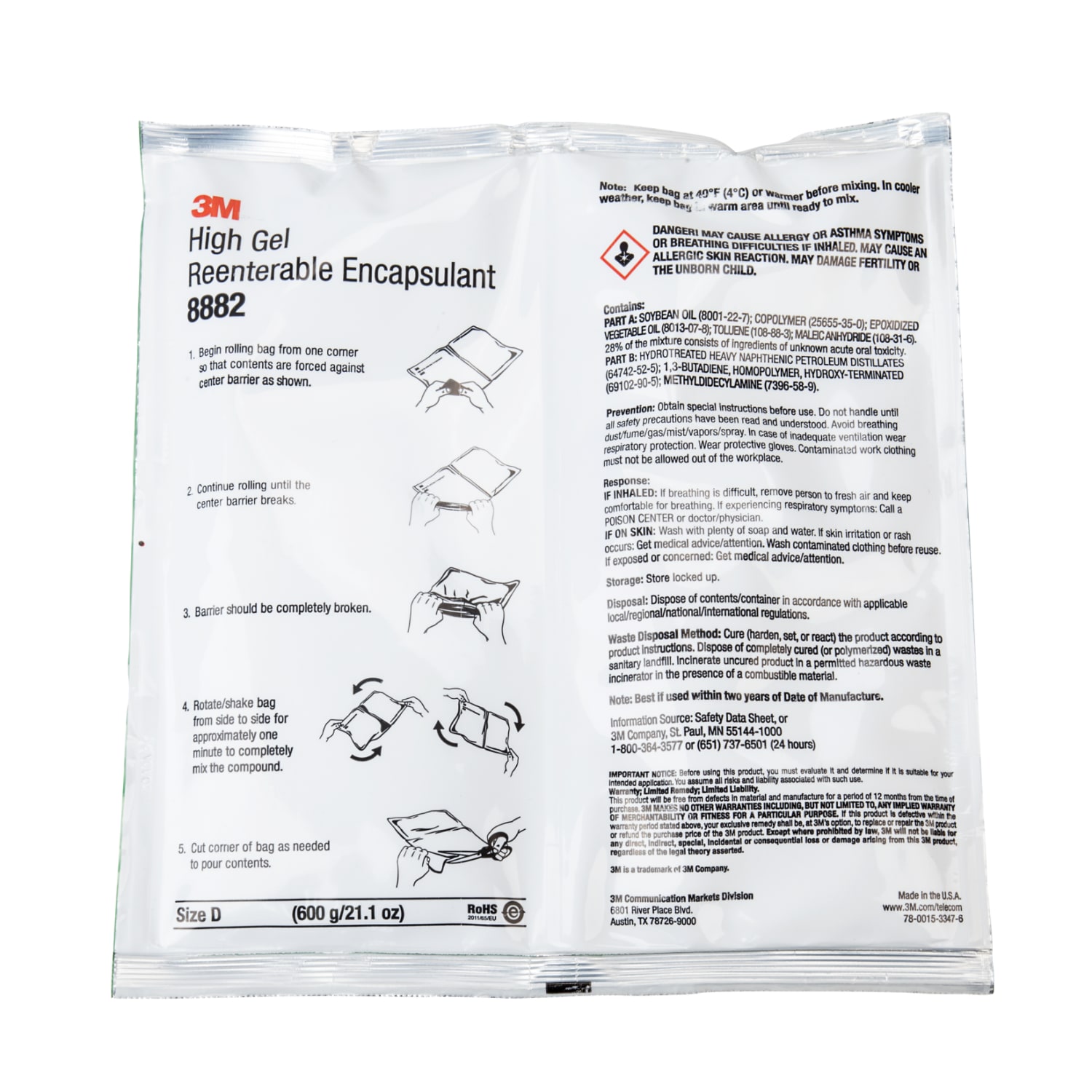 7100141838 - 8882-SIZE D 600GM/21.2OZ HIGH GEL REENTERABLE ENCAPSULANT