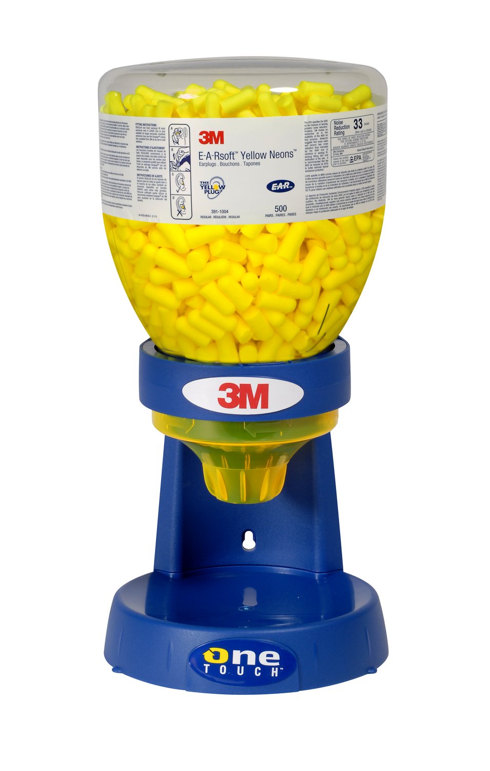 7100001858 - 3M E-A-Rsoft Yellow Neons Earplugs 391-1005, Uncorded, in One Touch Dispenser Refill Bottle, Large Size, 1600 Pair/Case