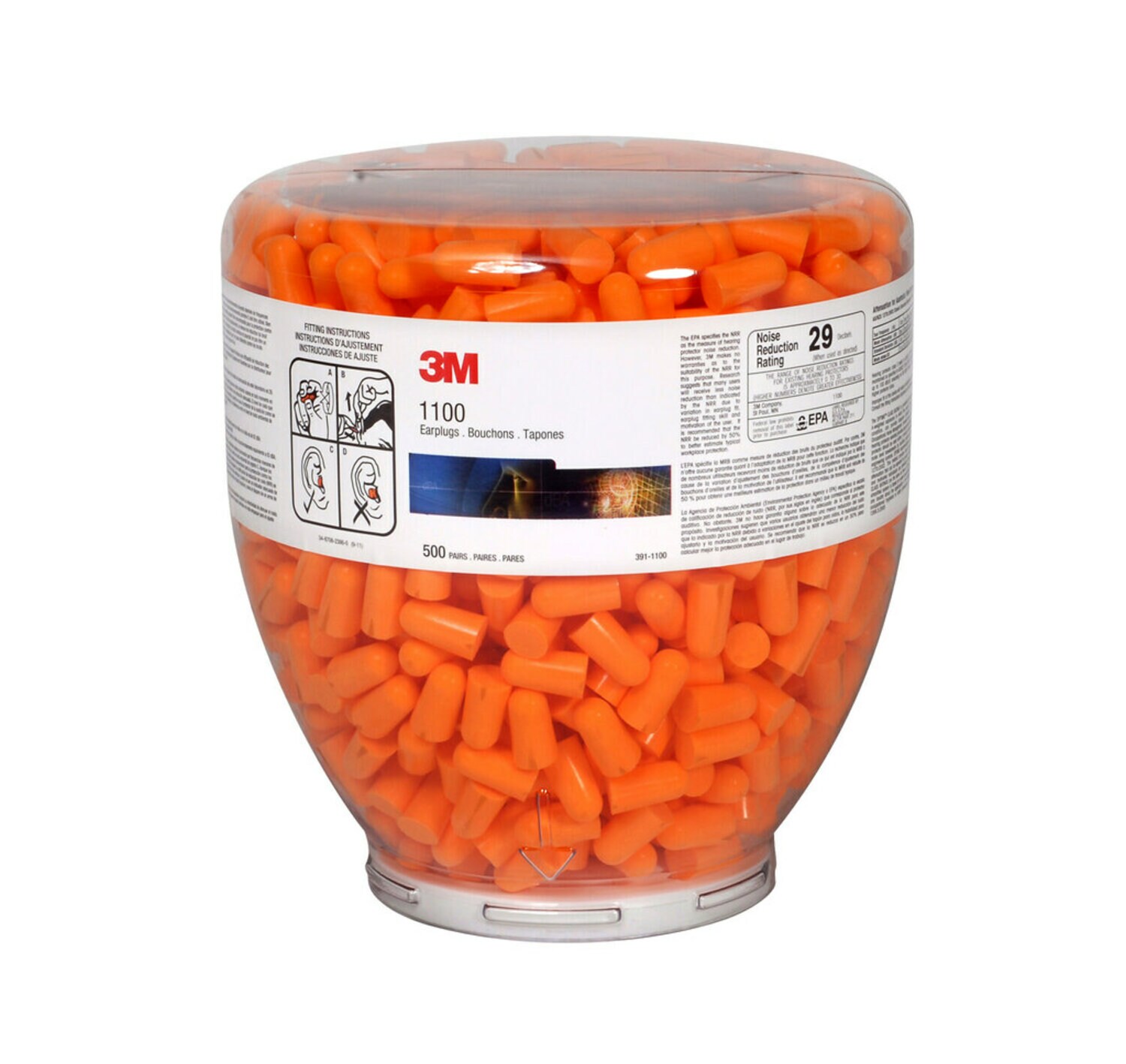 7000128165 - 3M One Touch 1100 Earplugs Refill 391-1100, 2,000 Pair/Case