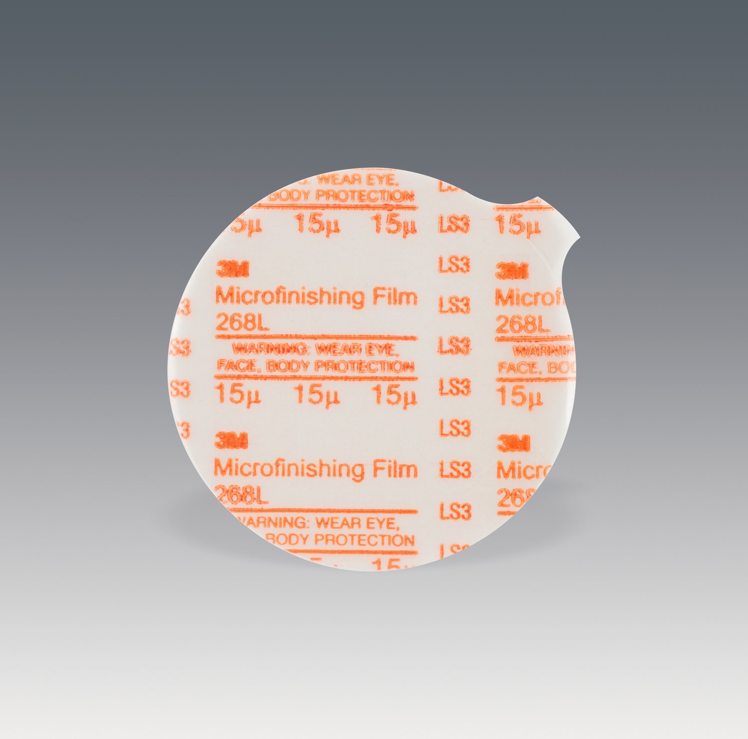 7000044844 - 3M Microfinishing PSA Film Disc 268L, 15 Mic 3MIL, Type D, 10 in x NH, Die 1000C