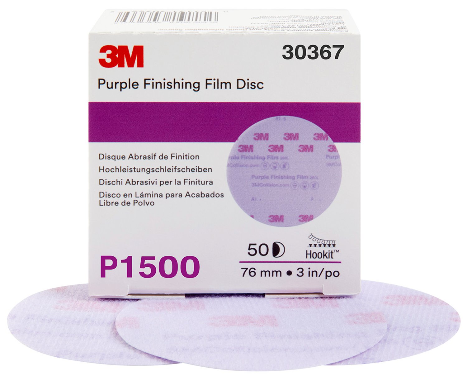 7100123055 - 3M Hookit Purple Finishing Film Abrasive Disc 260L, 30367, 3 in, P1500, 50 discs per carton, 4 cartons per case
