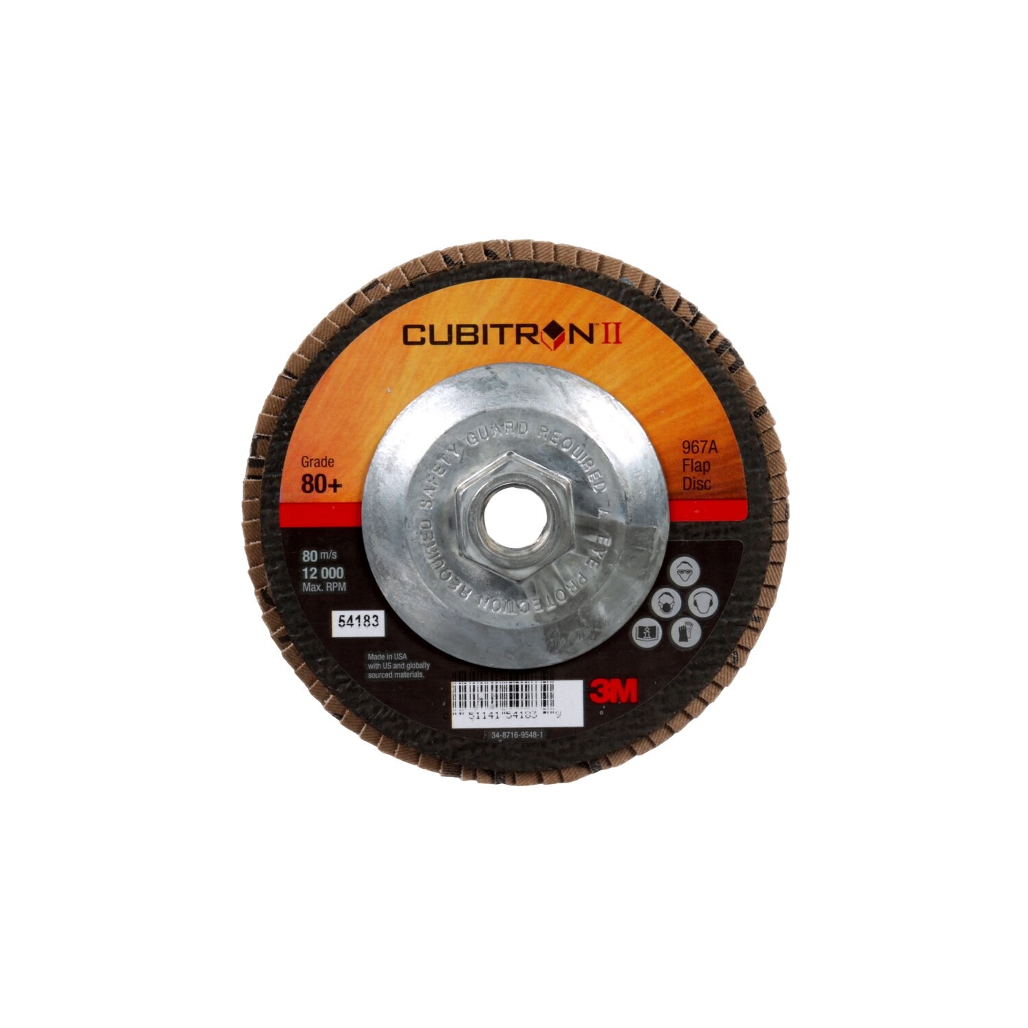 7100049202 - 3M Cubitron II Flap Disc 967A, 80+, T27, 5 in x 5/8"-11, 10 ea/Case