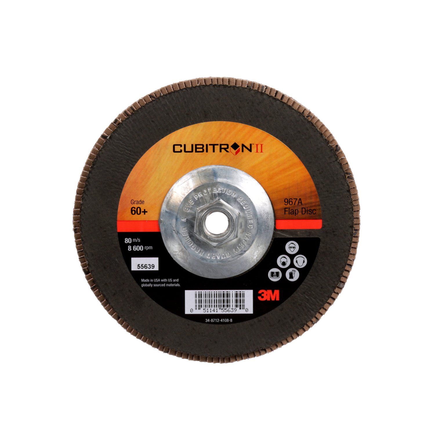 7010363304 - 3M Cubitron II Flap Disc 967A, 60+, T27 Quick Change, 7 in x 5/8"-11, Giant, 5 ea/Case