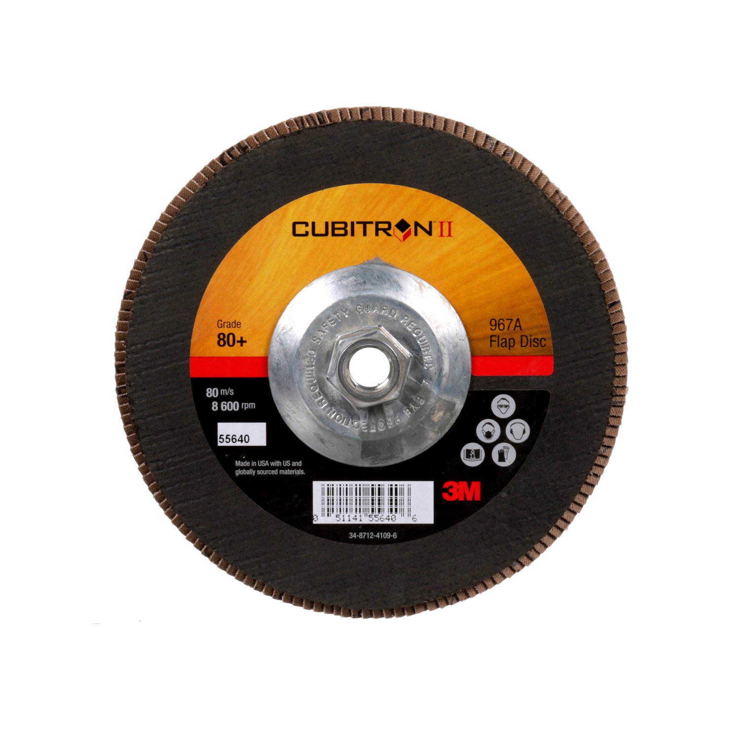 7010327063 - 3M Cubitron II Flap Disc 967A, 80+, T27 Quick Change, 7 in x 5/8"-11, Giant, 5 ea/Case