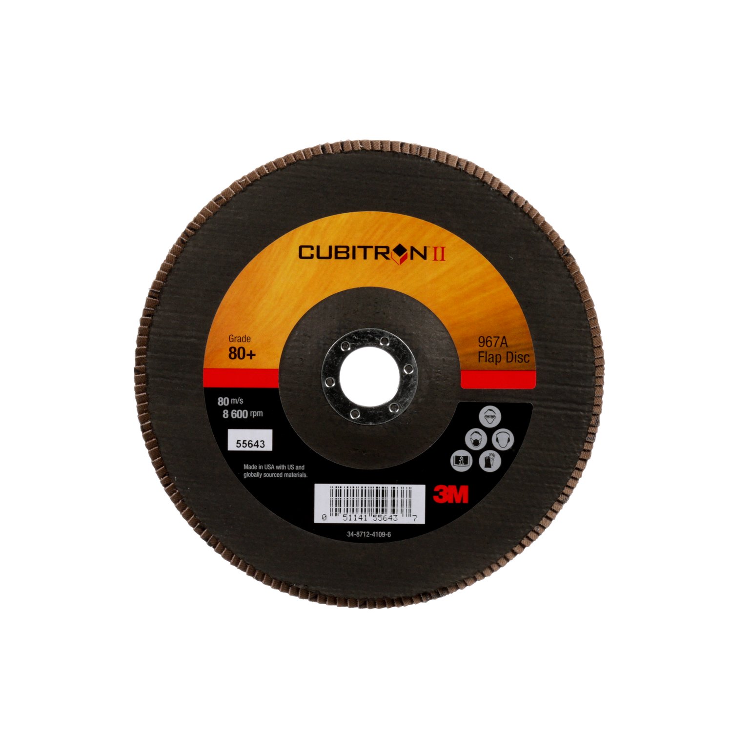 7010327064 - 3M Cubitron II Flap Disc 967A, 80+, T27, 7 in x 7/8 in, Giant, 5 ea/Case