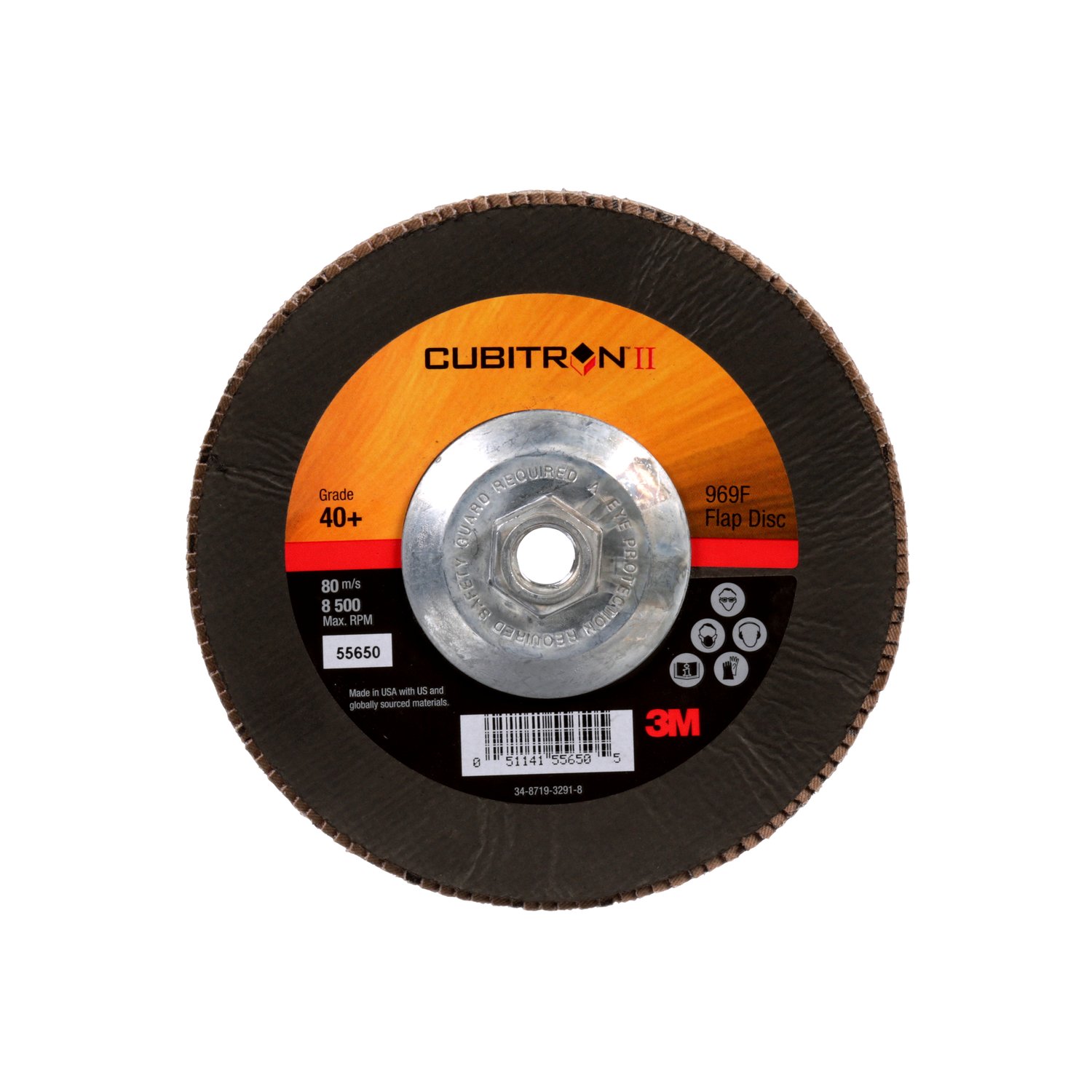 7010327066 - 3M Cubitron II Flap Disc 967A, 40+, T29 Quick Change, 7 in x 5/8"-11, Giant, 5 ea/Case