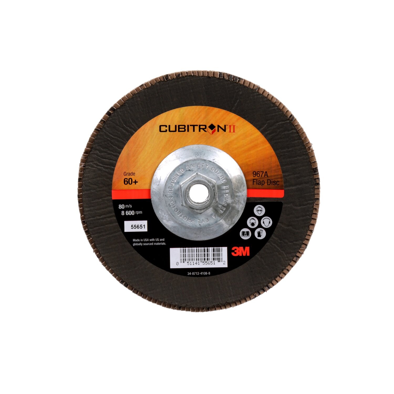 7010363309 - 3M Cubitron II Flap Disc 967A, 60+, T29 Quick Change, 7 in x 5/8"-11, Giant, 5 ea/Case