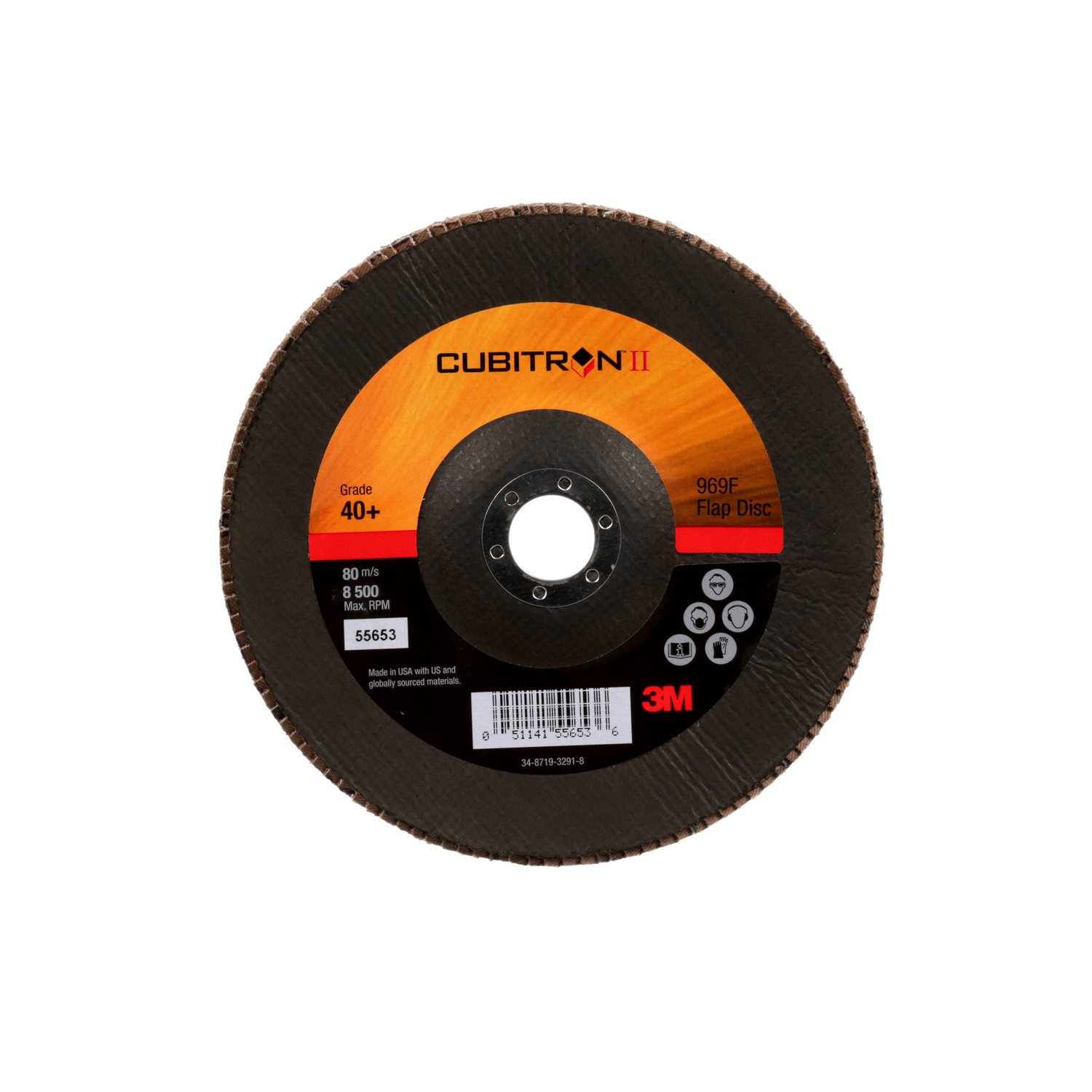 7100052279 - 3M Cubitron II Flap Disc 967A, 40+, T29, 7 in x 7/8 in, Giant, 5 ea/Case