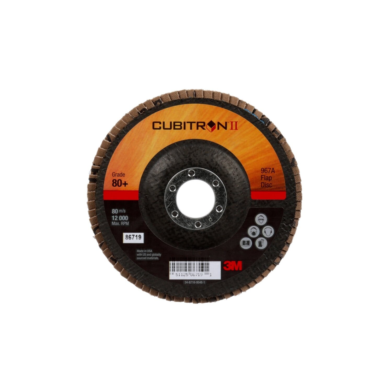 7000148200 - 3M Cubitron II Flap Disc 967A, 80+, T27, 5 in x 7/8 in, 10 ea/Case