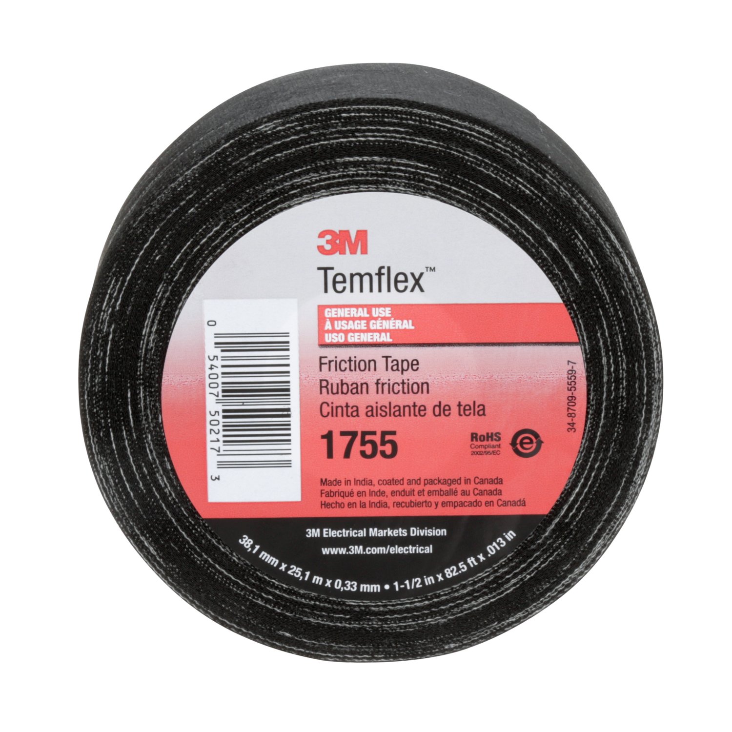 00054007502173  3M Temflex Cotton Friction Tape 1755, 1-1/2 in x