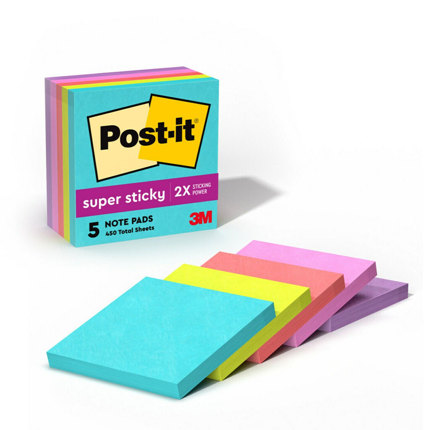 7100230183 - Post-it Super Sticky Notes 654-5SSMIA, Supernova Neons Collection, 3 in x 3 in (76 mm x 76 mm), 100% PEFC, SGSCH-PEFC-COC-110078