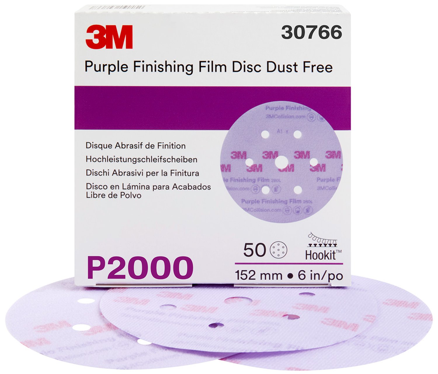 7100122799 - 3M Hookit Purple Finishing Film Abrasive Disc 260L, 30766, 6 in, Dust Free, P2000, 50 discs per carton, 4 cartons per case