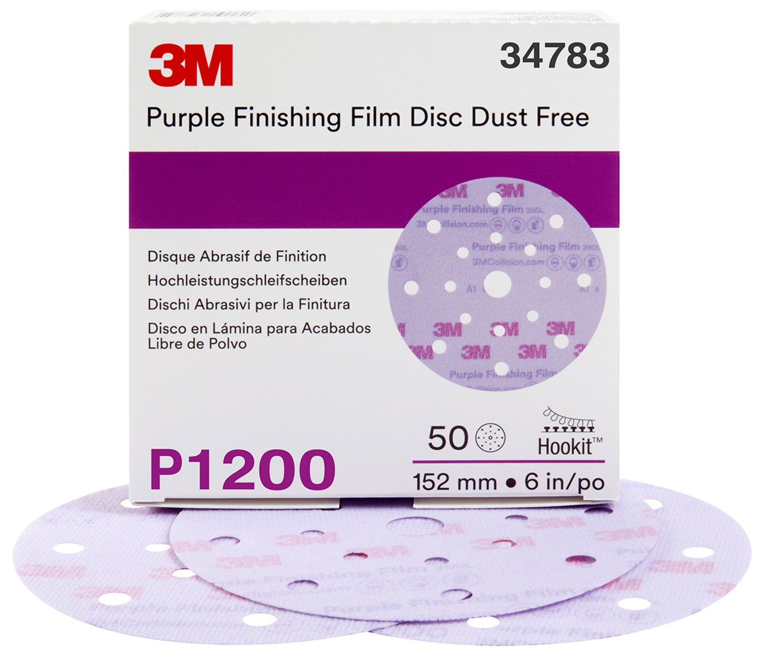 7100122787 - 3M Hookit Finishing Film Disc Dust-Free, 34783, 6 in, 17H, P1200, 50 discs per carton, 4 cartons per case