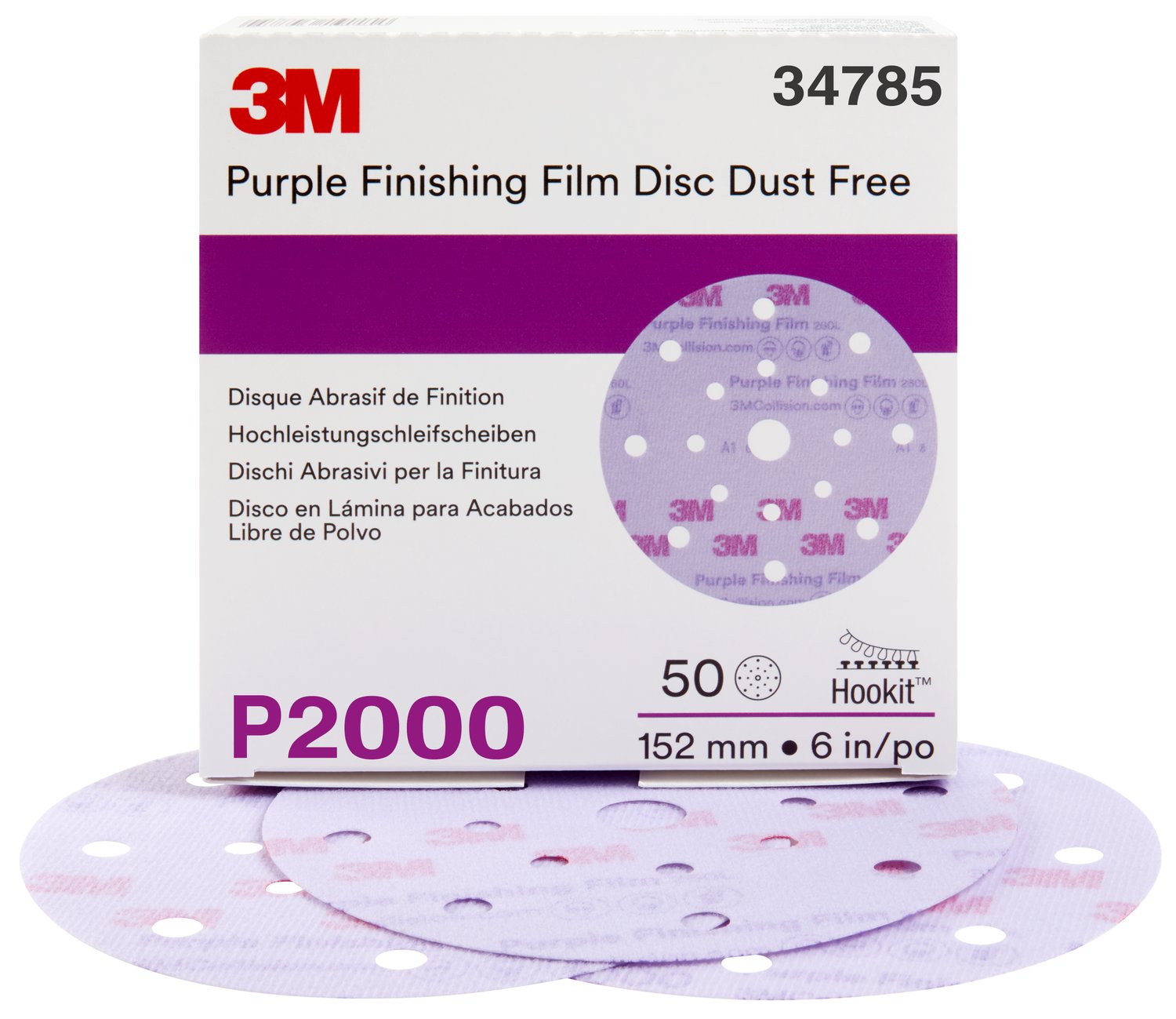 7100123057 - 3M Hookit Finishing Film Disc Dust-Free, 34785, 6 in, 17 Hole, P2000, 50 discs per carton, 4 cartons per case
