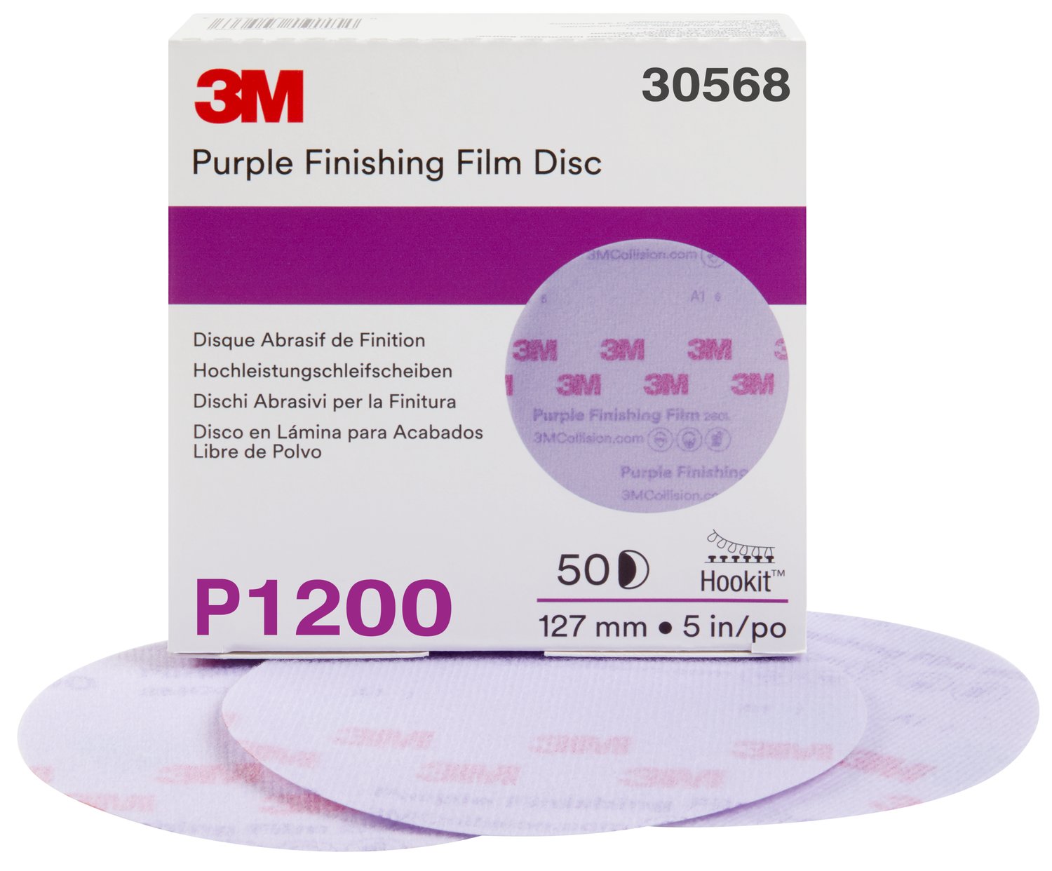 7100122805 - 3M Hookit Purple Finishing Film Abrasive Disc 260L, 30568, 5 in,
P1200, 50 discs per carton, 4 cartons per case