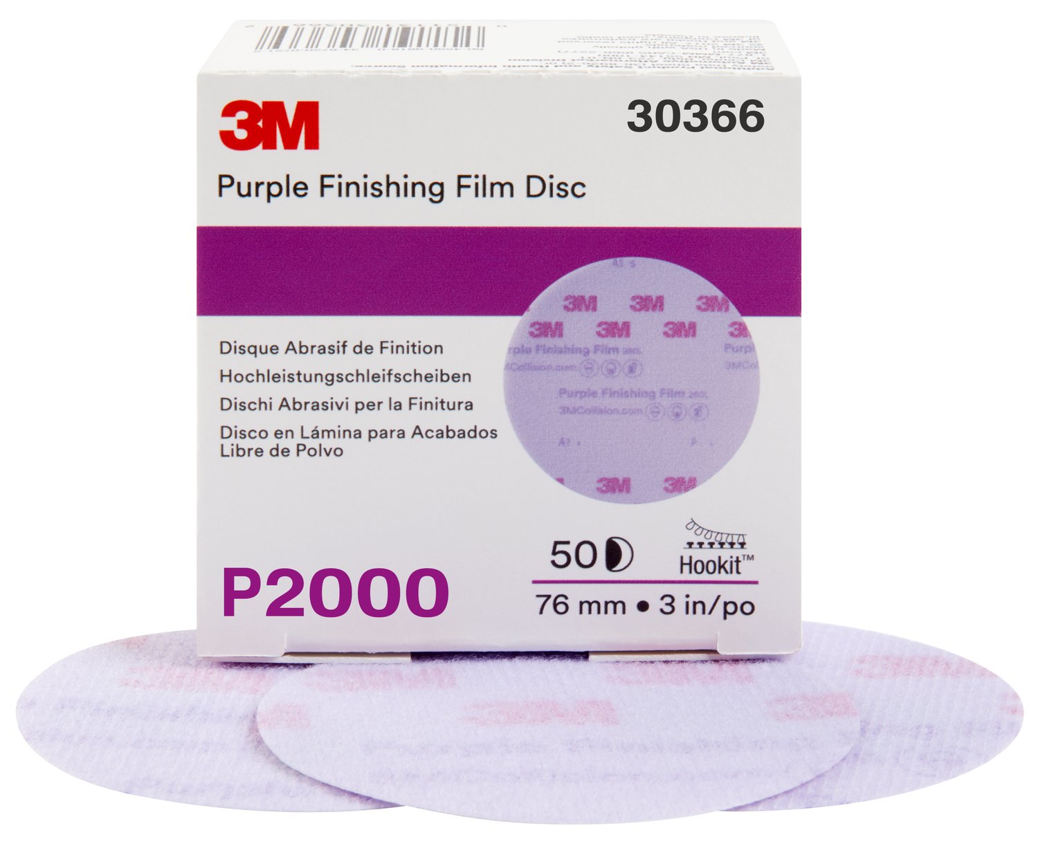 7100122772 - 3M Hookit Purple Finishing Film Abrasive Disc 260L, 30366, 3 in,
P2000, 50 discs per carton, 4 cartons per case