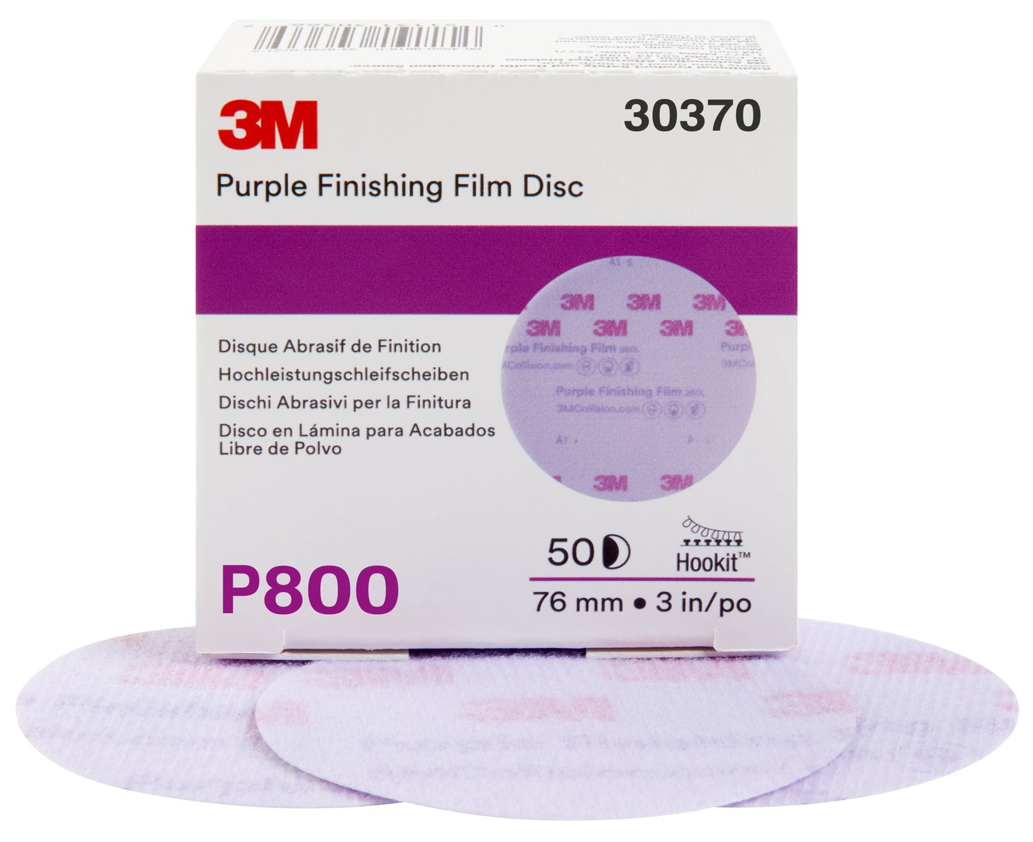 7100122788 - 3M Hookit Purple Finishing Film Abrasive Disc 260L, 30370, 3 in, P800, 50 discs per carton, 4 cartons per case
