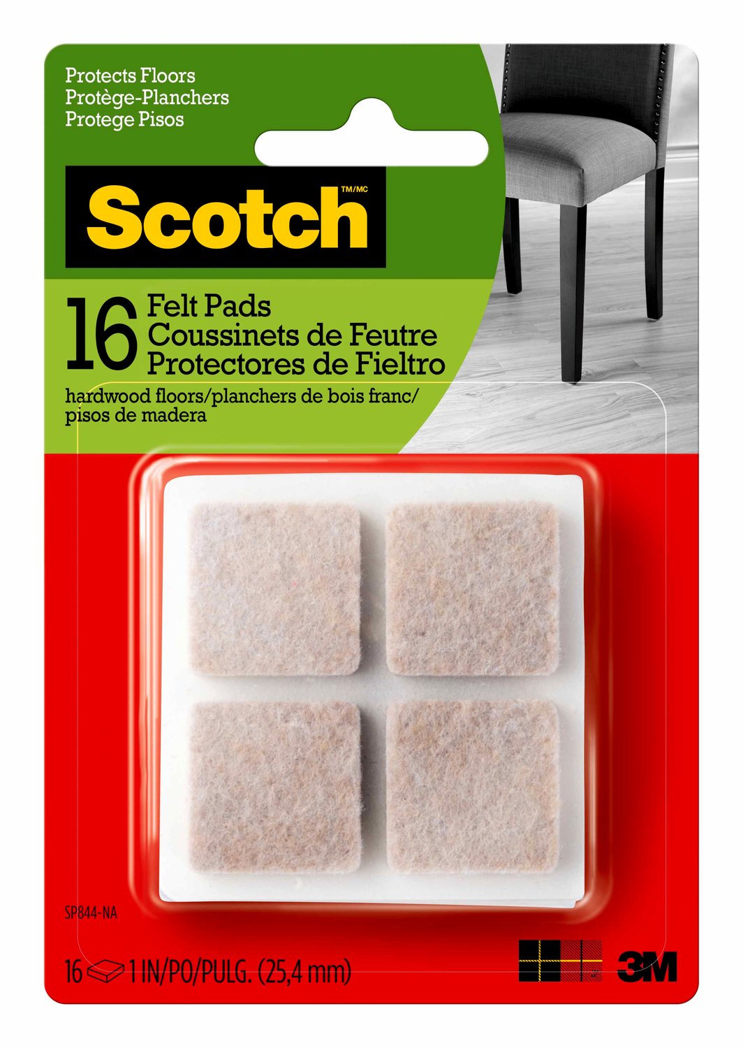 7100142672 - Scotch Felt Pads Square, SP844-NA, 1 inch, Beige