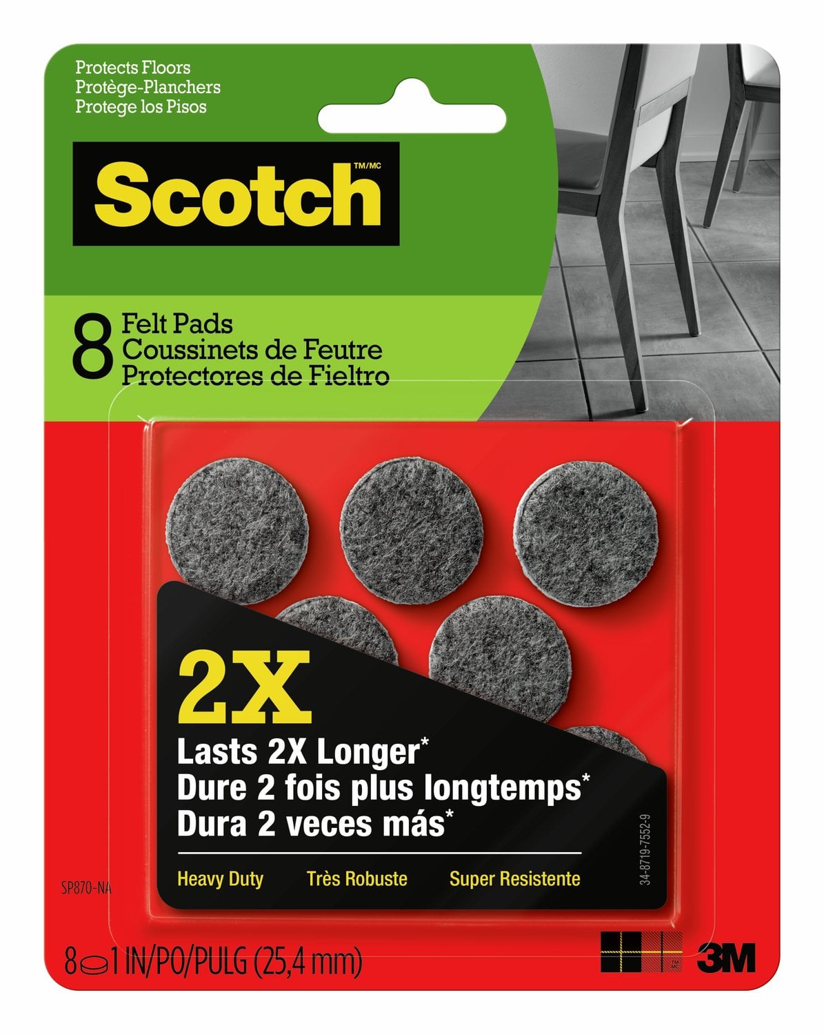7100269355 - Scotch Heavy Duty Felt Pads SP870-NA, 1 inch