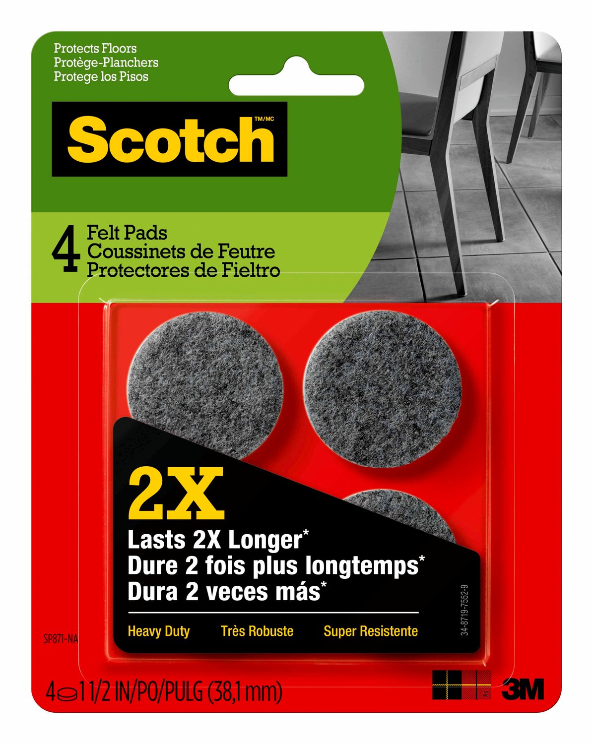 7100138751 - Scotch Heavy Duty Felt Pads, SP871-NA, 1.5 inch