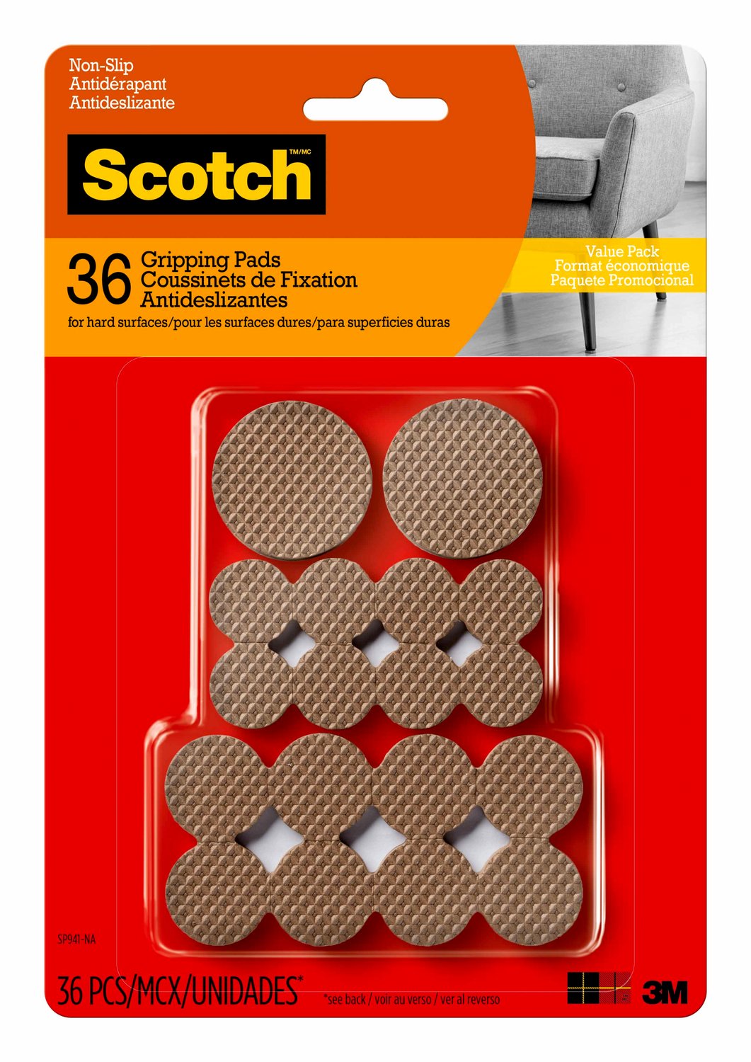 7100113001 - Scotch Gripping Pads Value Pack, SP941-NA, 36 Pack