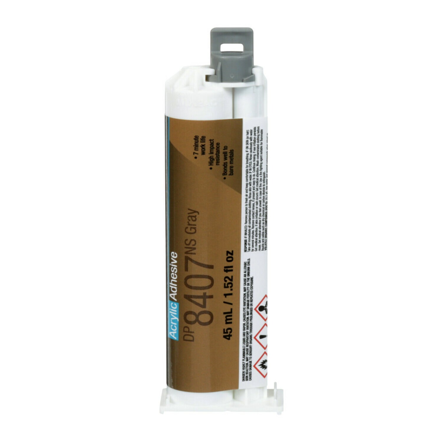 7100179482 - 3M Scotch-Weld Metal Bonder Acrylic Adhesive DP8407NS, Gray, 45 mL Duo-Pak, 12/Case