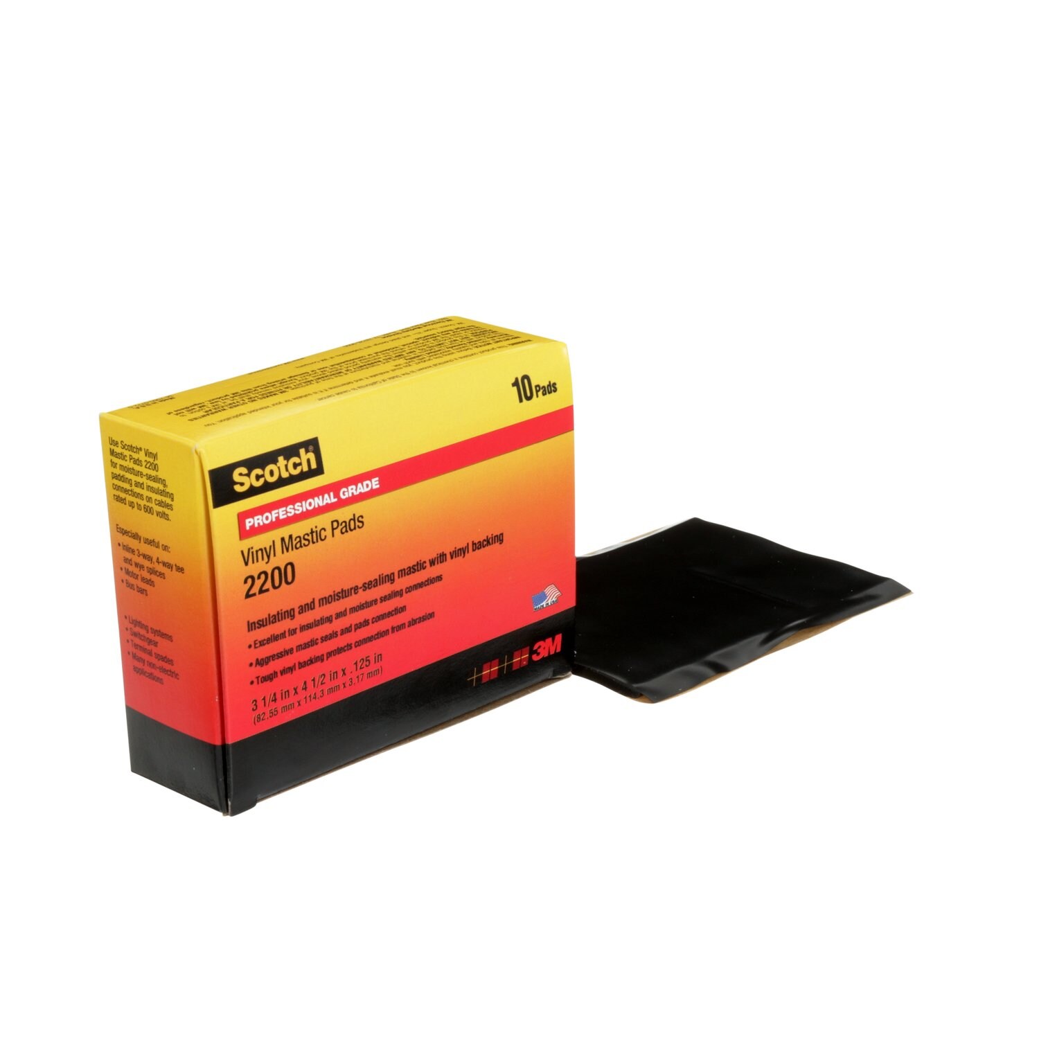 7000057773 - Scotch Vinyl Mastic Pad 2200, 3-1/4 in x 4-1/2 in, Black, 10 pads/carton, 50 pads/Case