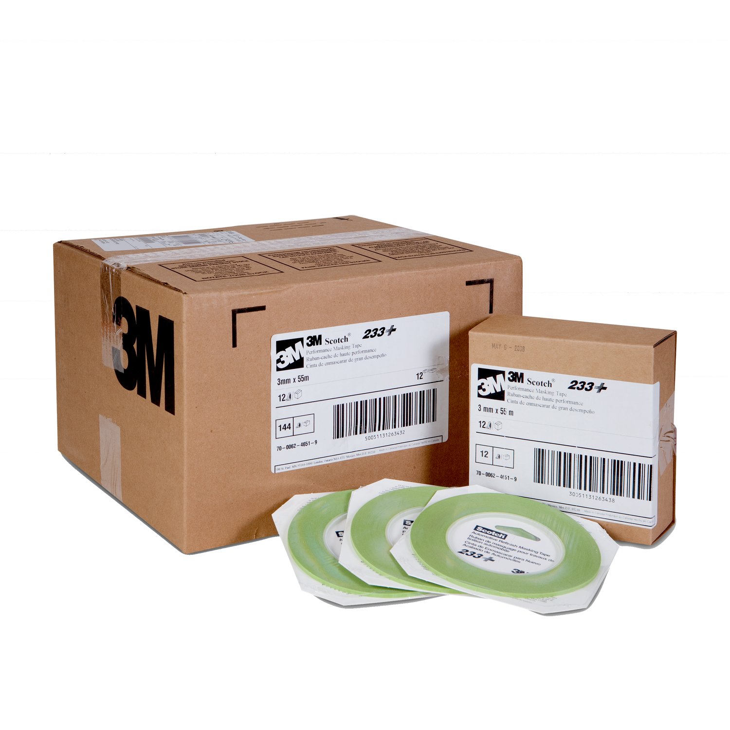 7000123778 - 3M Performance Green Masking Tape 233+, 26343, 3 mm x 55 m, 12/Case
