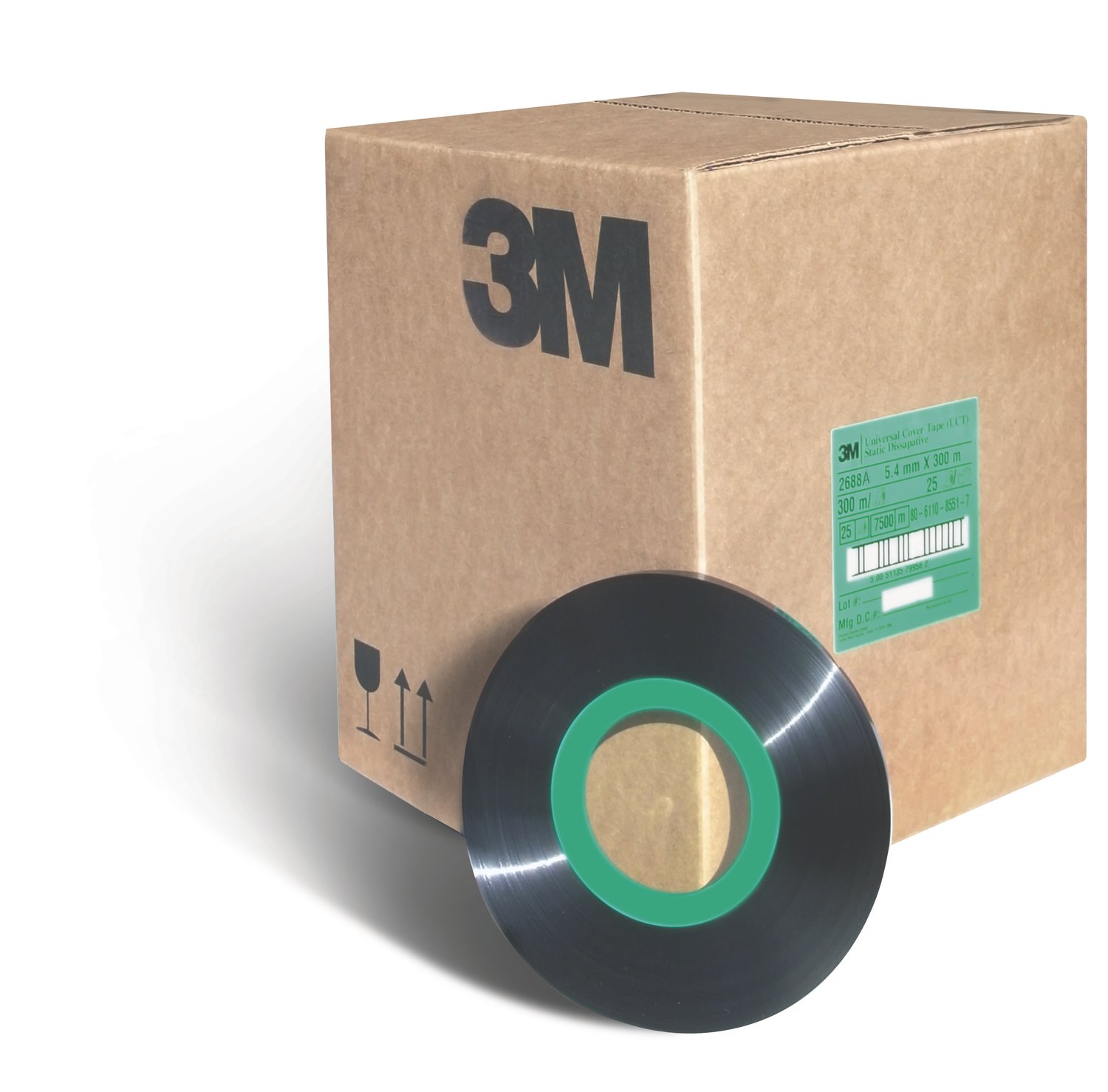 7100157890 - 3M Universal Cover Tape (UCT) 2688A, 2D Pack, 5.4 mm x 300 m, 25 Rolls/Case