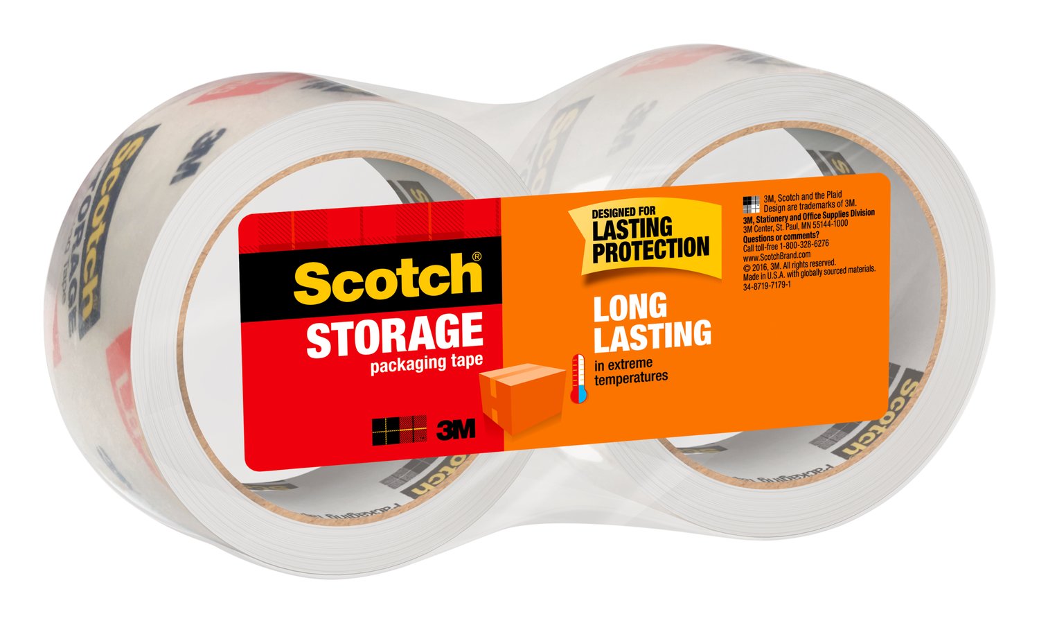 7100115795 - Scotch Storage Packaging Tape 3650-2, 1.88 in x 54.6 yd (48 mm x 50 m), 2 pack - 6 packs/case