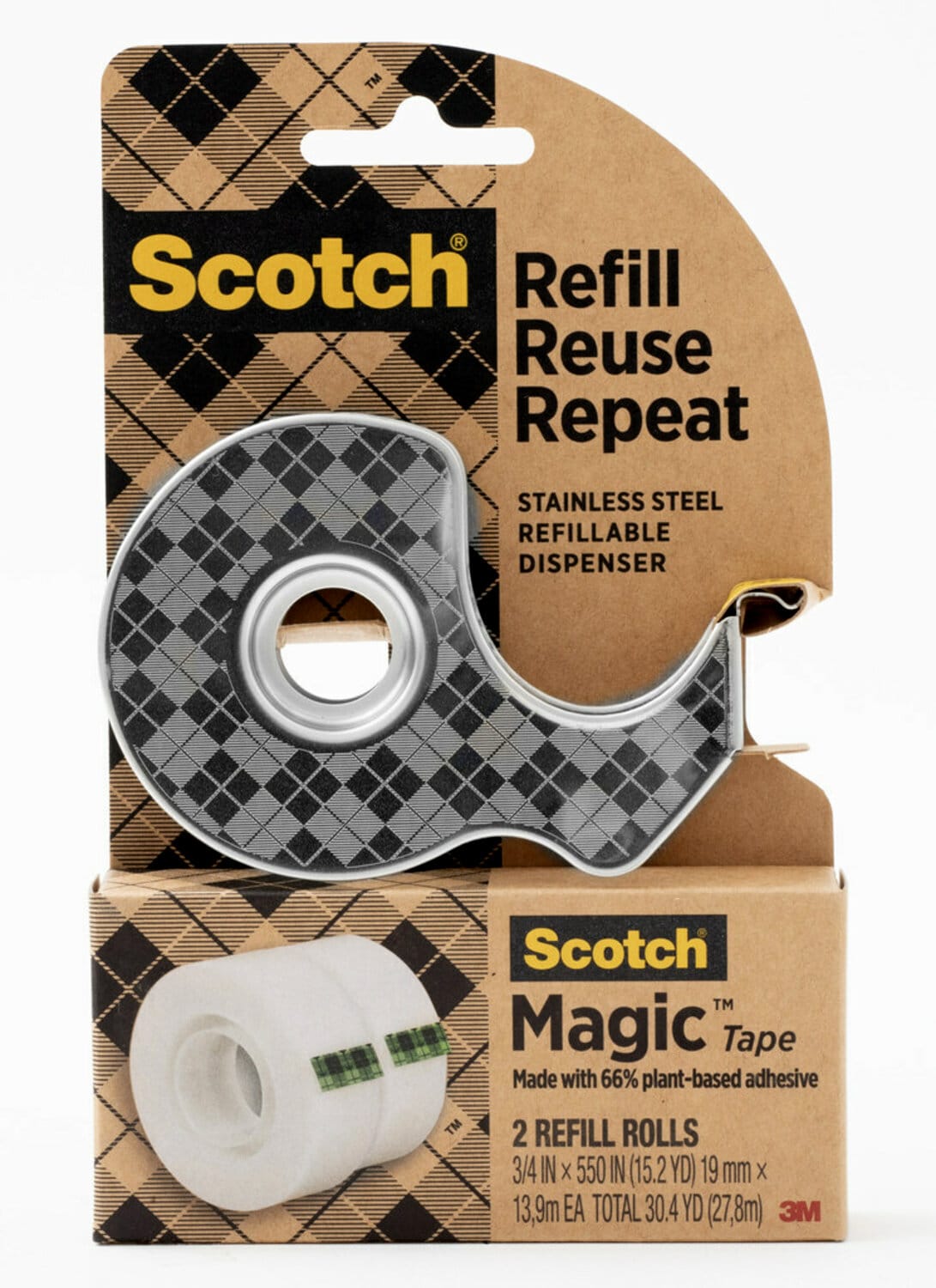 7100333854 - Scotch Magic Plant Based Tape 123R-SR, 0.75 in x 550 in (19mm x 13.9m) Dispenser with refill