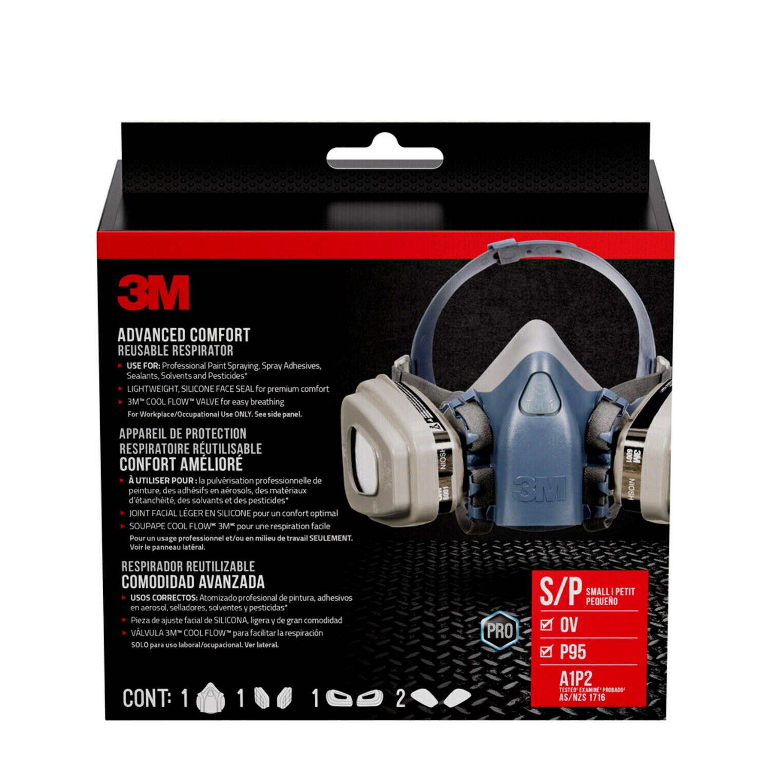 7100320325 - 3M() Advanced Comfort Reusable Respirator 7511P1-DC, OV/P95, Small, 1pk/pair