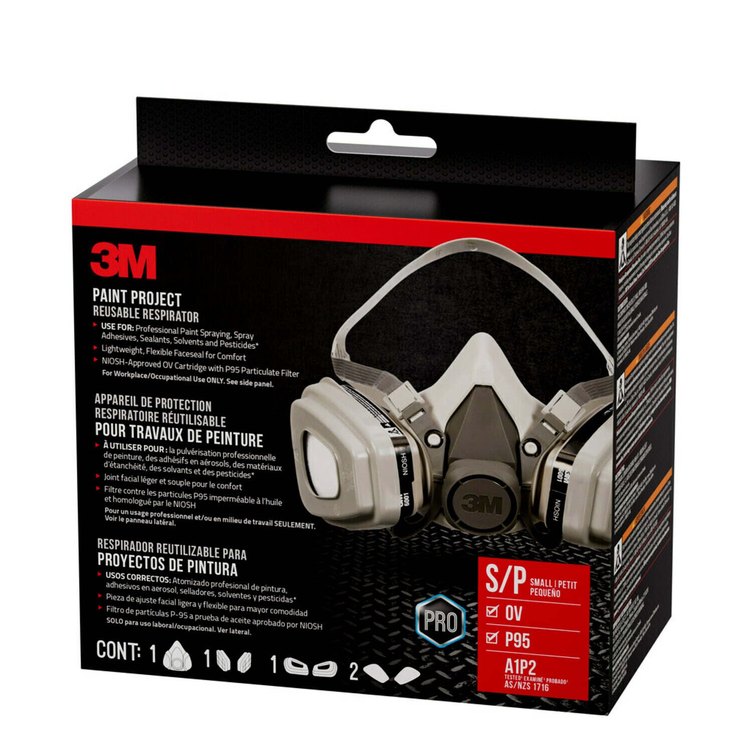 7100312667 - 3M Paint Project Reusable Respirator 6111P1-DC, OV/P95, Small, 1-Fcpc, 1-pr 6001 Crtrdgs, 2-prs 5P71 Ftrs, 1-pr 501 Rtnrs