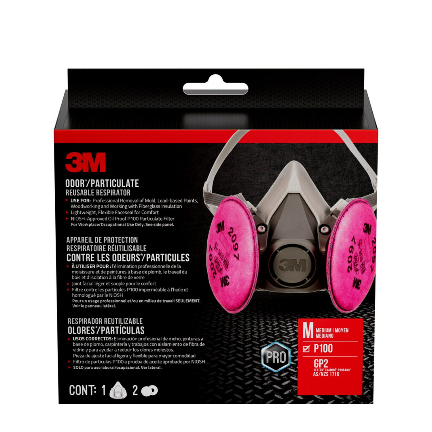 7100308984 - 3M Odor/Particulate Reusable Respirator 6297P1-DC, P100, Medium, 1-Facepiece and 2-pair of 2097 Filters