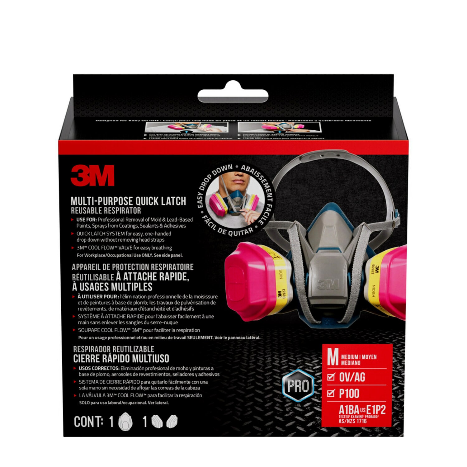 7100310896 - 3M Multi-Purpose Quick Latch Reusable Respirator 65023QLH1-DC, OV/AG/P100, Mdm, 1-Fcpc, 1-pr of 60923 Crtrdg/Fltrs