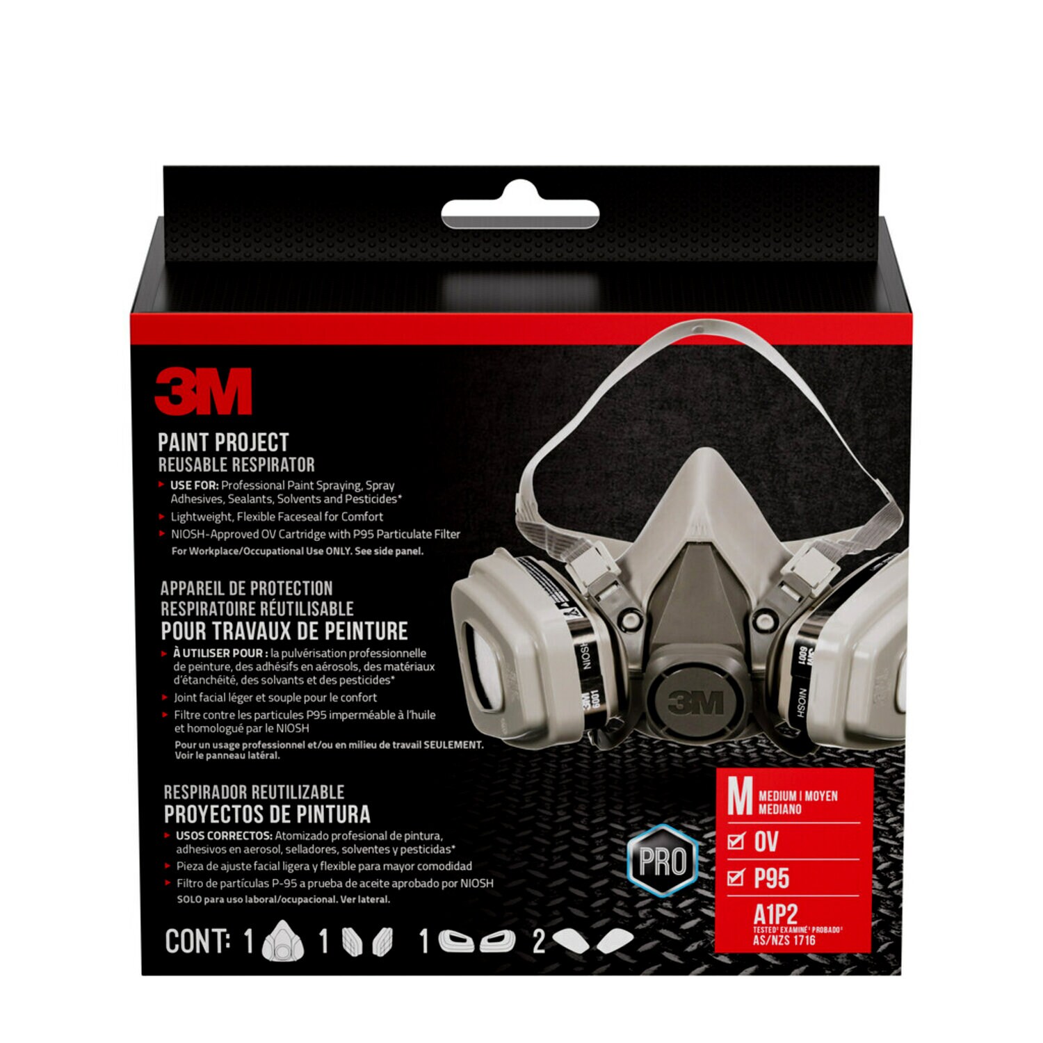 7100309484 - 3M Paint Project Reusable Respirator 6211P1-DC, OV/P95, Medium, 1-Fcpc, 1-pr of 6001 Ctdgs, 2-pr 5P71 Fltrs, 1-pr of 501 Rtnrs
