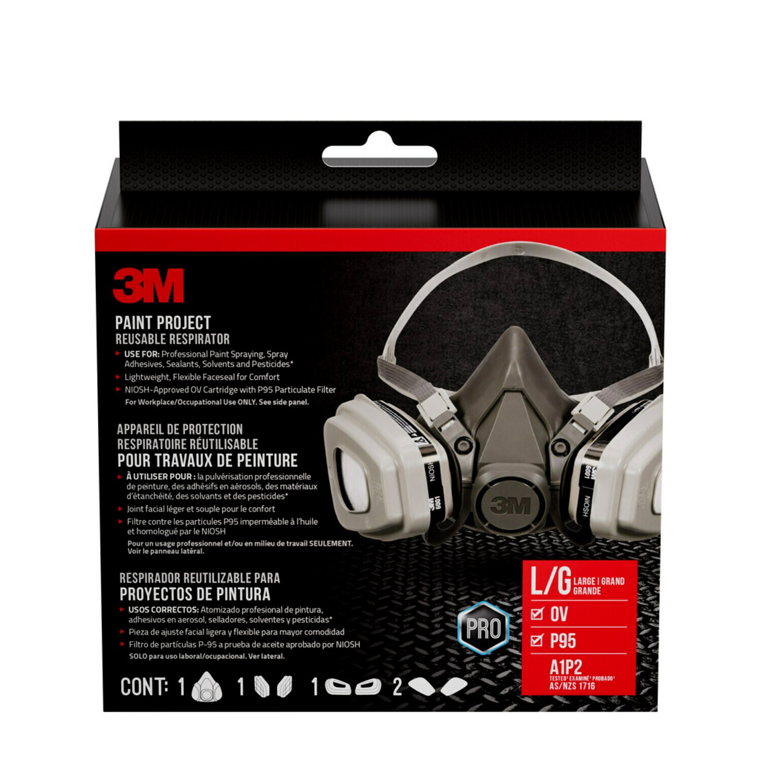7100308666 - 3M Paint Project Reusable Respirator 6311P1-DC, OV/P95, Large, 1-Fcpc, 1-pr of 6001 Crtdgs, 2-pr 5P71 Fltrs, 1-pr of 501 Rtnrs