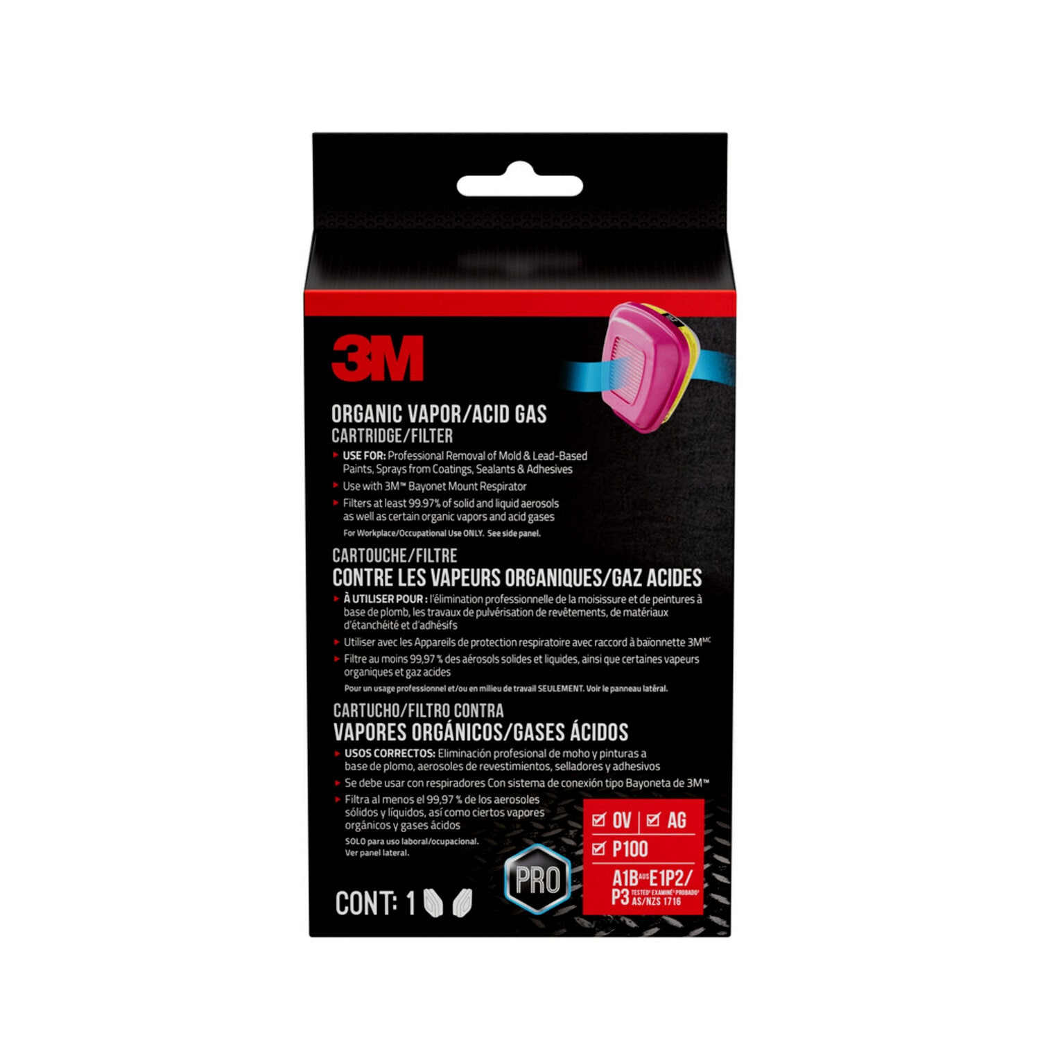 7100321024 - 3M Organic Vapor/Acid Gas Cartridge/P100 Filter 60923H1-DC, 1-pair Cartridge/Filters, 5 pack/case